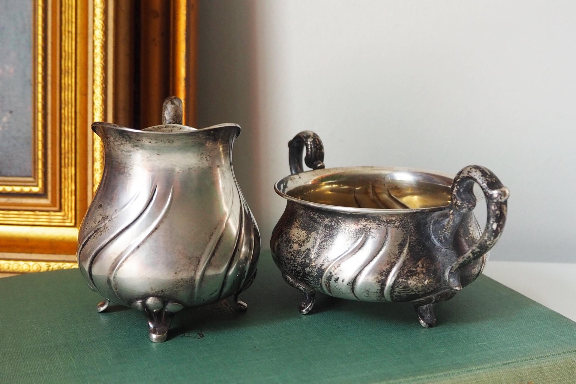 Vintage alpacca creamer and sugar bowl set | Vintage alpacca silver creamer and sugar set | Vintage creamer and sugar bowl set