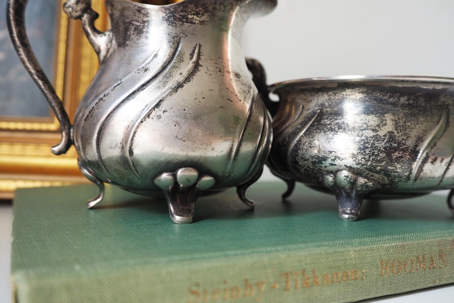 Vintage alpacca creamer and sugar bowl set | Vintage alpacca silver creamer and sugar set | Vintage creamer and sugar bowl set