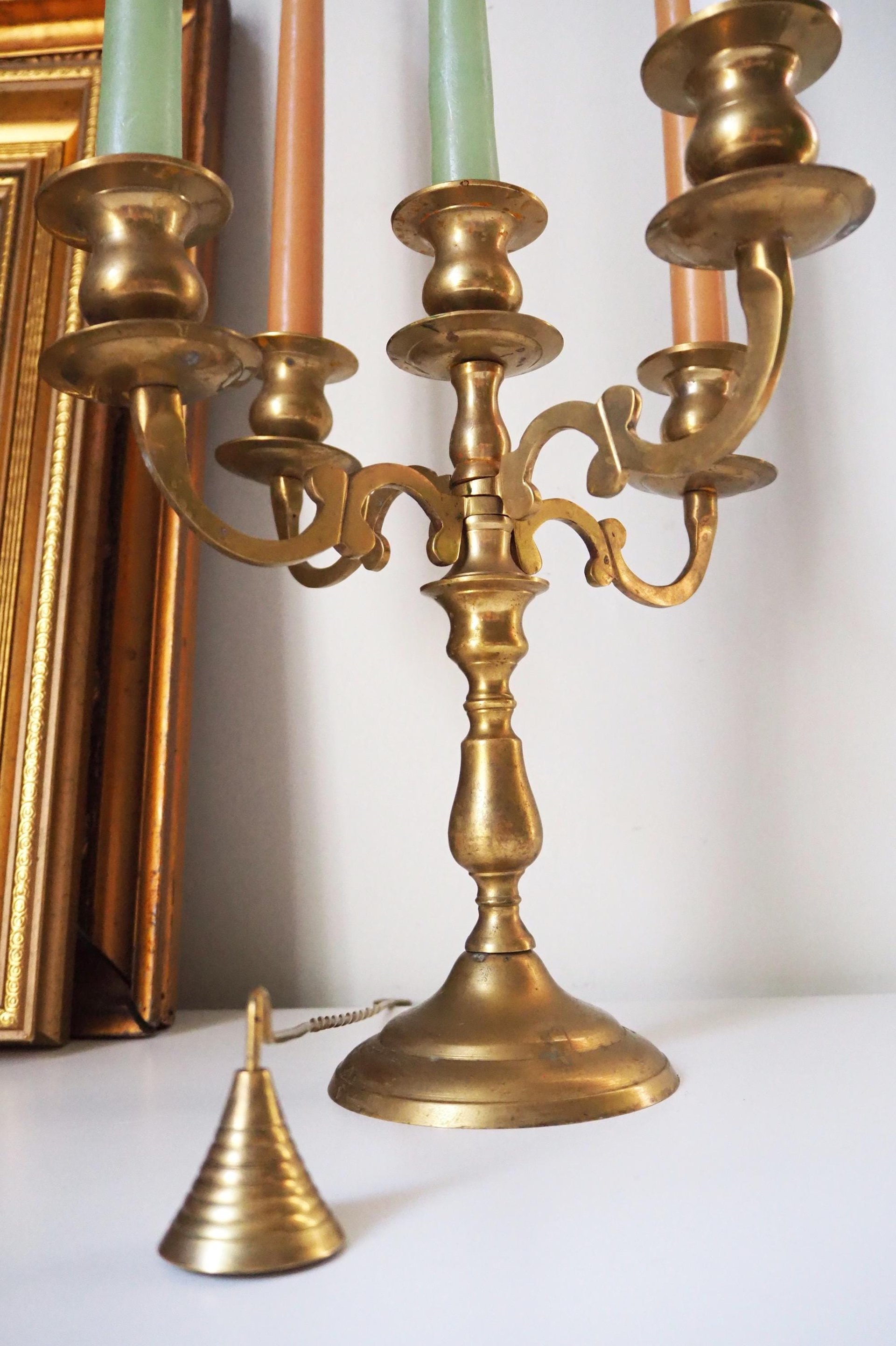 Vintage five arm candelabra | Brass candelabra | Five arm candlestick holder | Vintage candelabrum | Brass candelabrum set | Candle snuffer