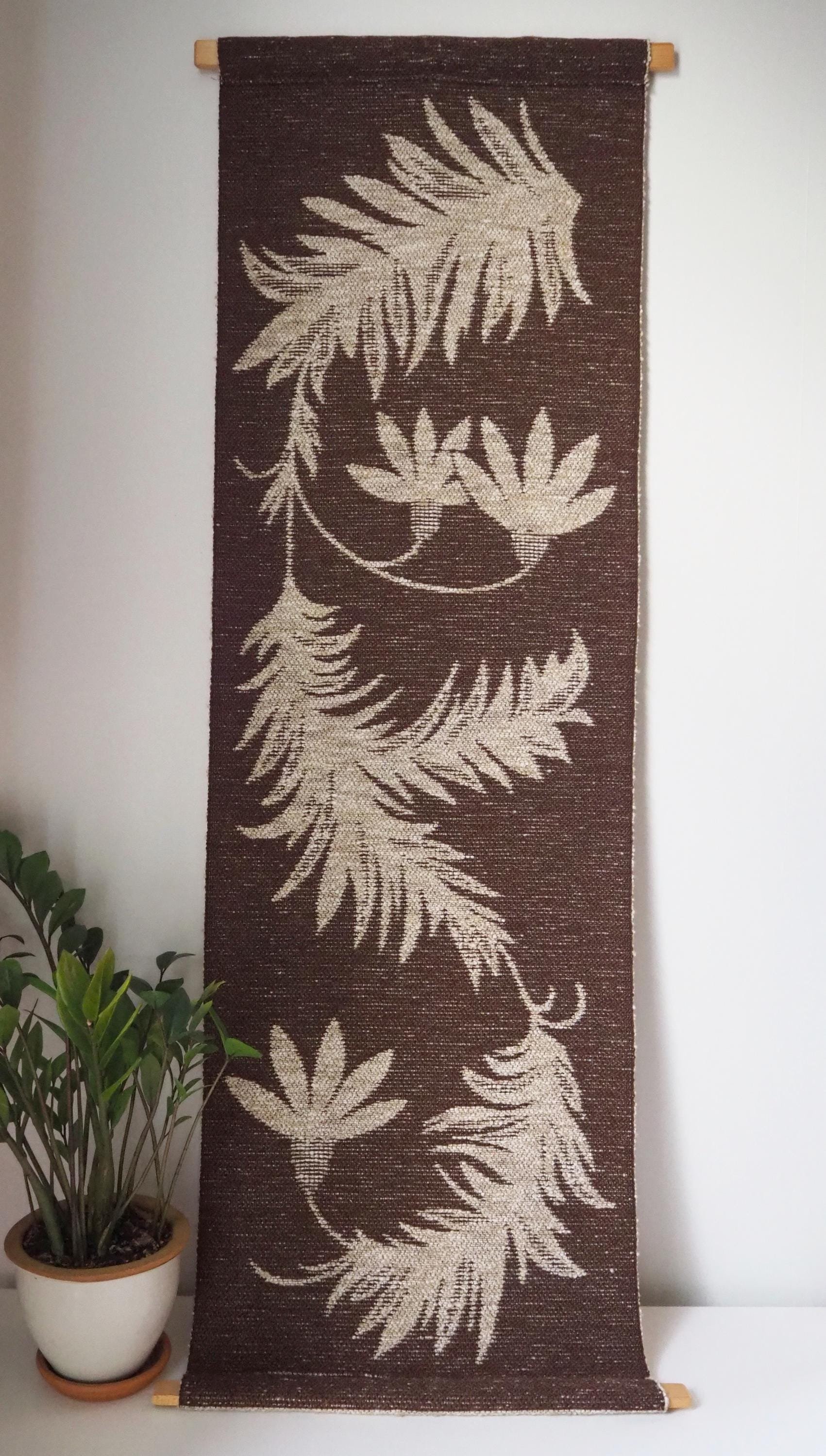 Vintage wall hanging | Long wall hanging | Scandinavian woven textile | Brown and beige wall hanging | Retro wall hanging