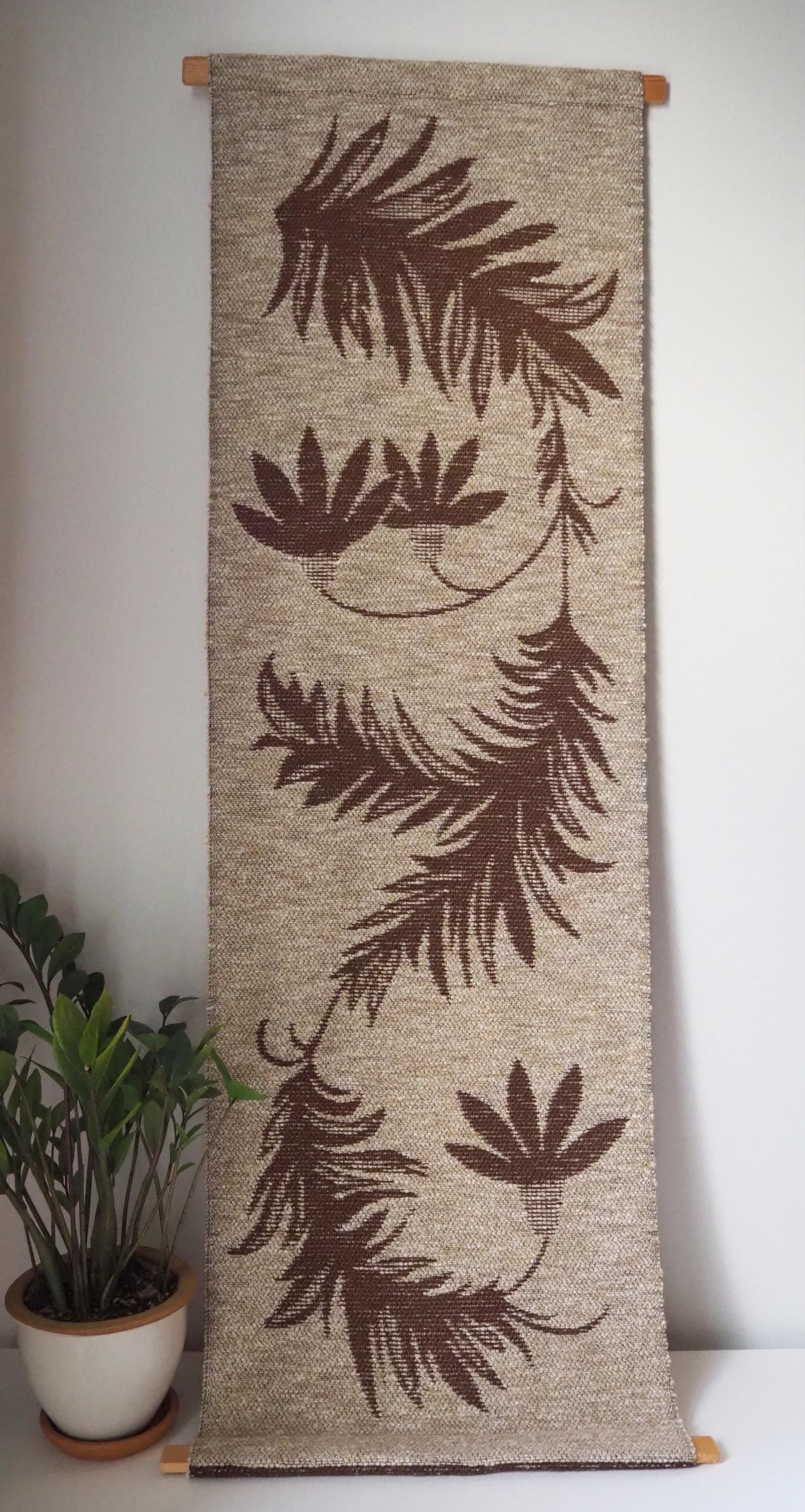 Vintage wall hanging | Long wall hanging | Scandinavian woven textile | Brown and beige wall hanging | Retro wall hanging
