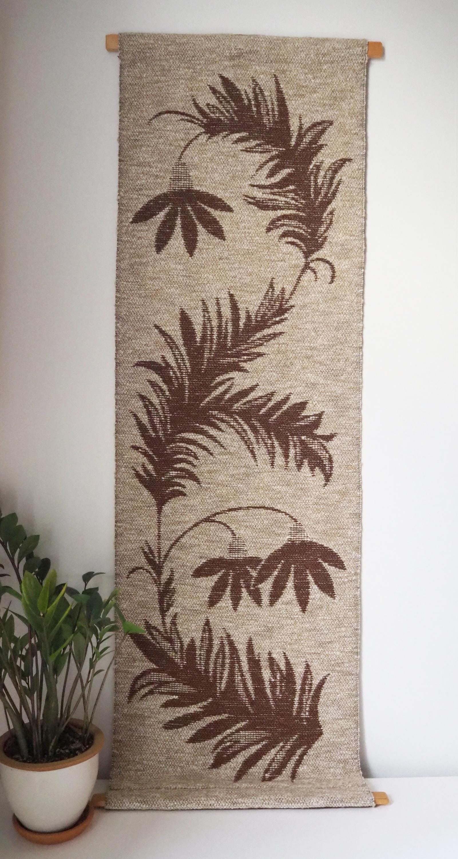 Vintage wall hanging | Long wall hanging | Scandinavian woven textile | Brown and beige wall hanging | Retro wall hanging
