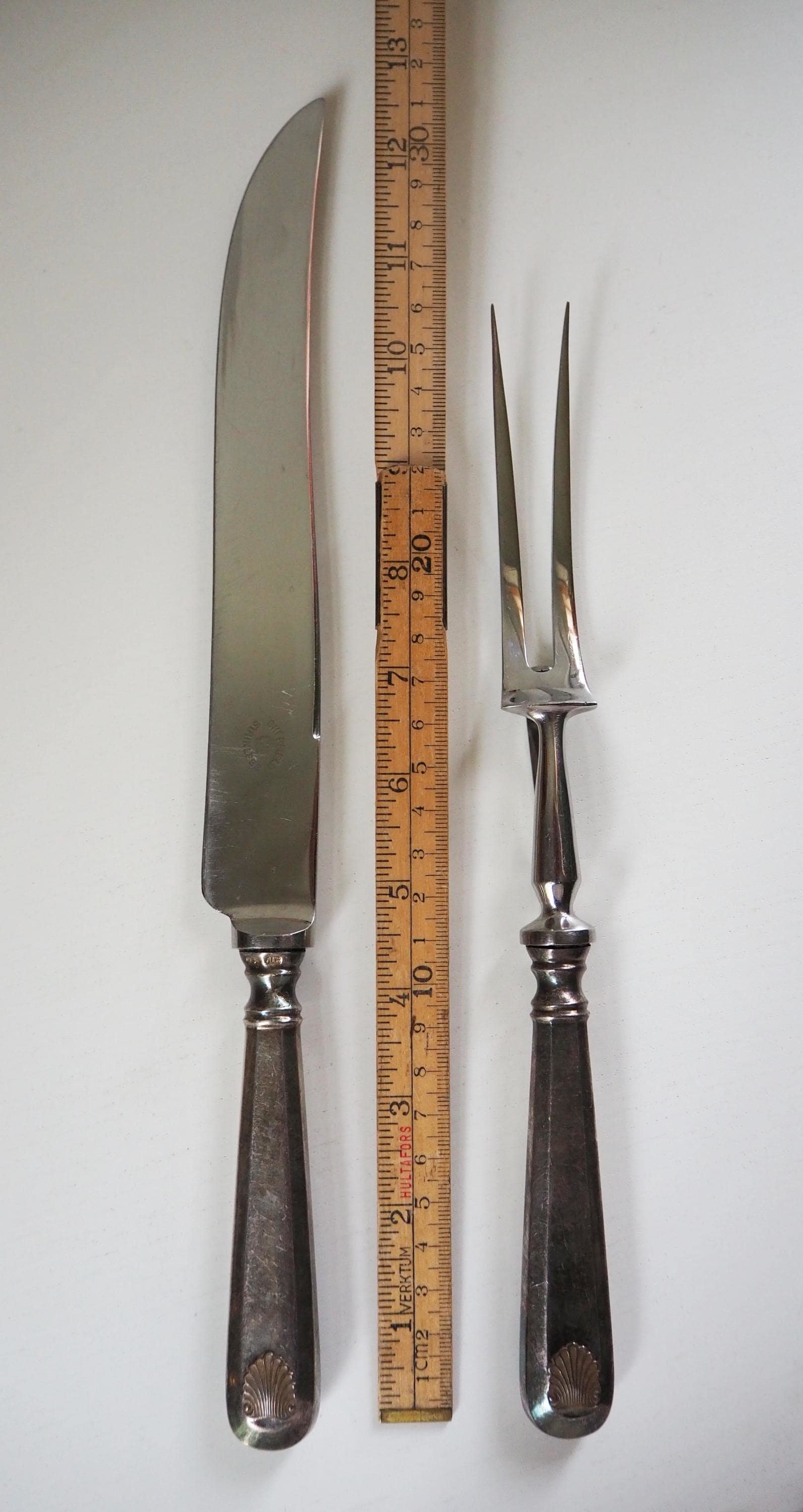 Vintage carving set | Sheffield carving knife and fork | Vintage stainless steel carving set | Alpacca silver carving set