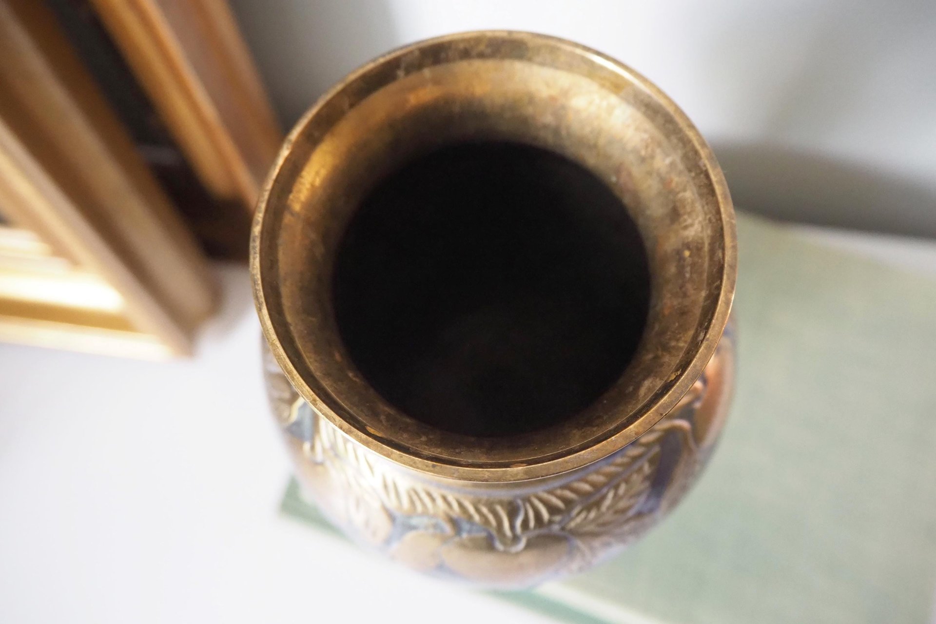 Vintage brass vase | Enameled vase with a fruit motif | Vintage vase | Brass and enamel vase | Chunky vase | Brass vase