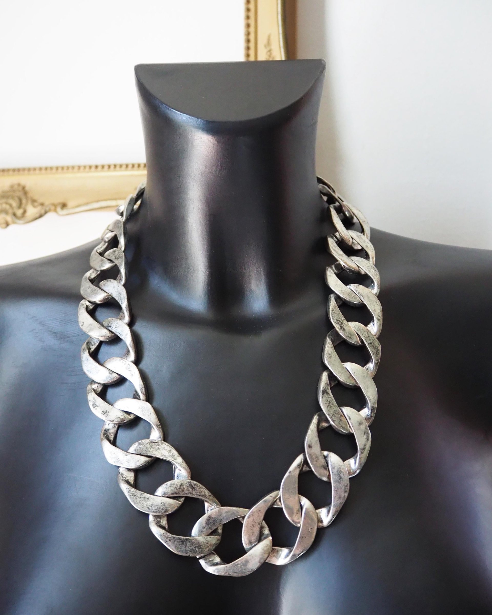 Vintage chunky necklace | Silver tone curb necklace | Vintage silver tone necklace | Vintage curb necklace | Thick silver necklace