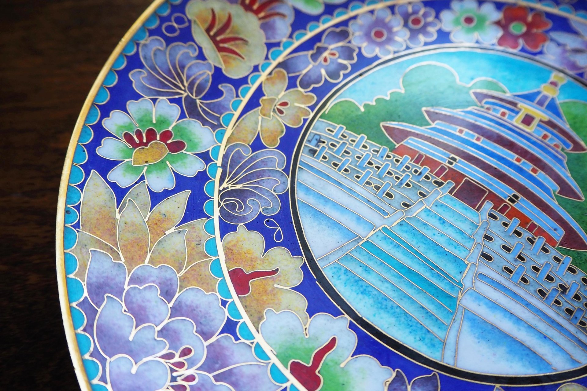 Vintage Cloisonné plate | Enameled brass plate | Vintage decorative plate | Cloisonné plate