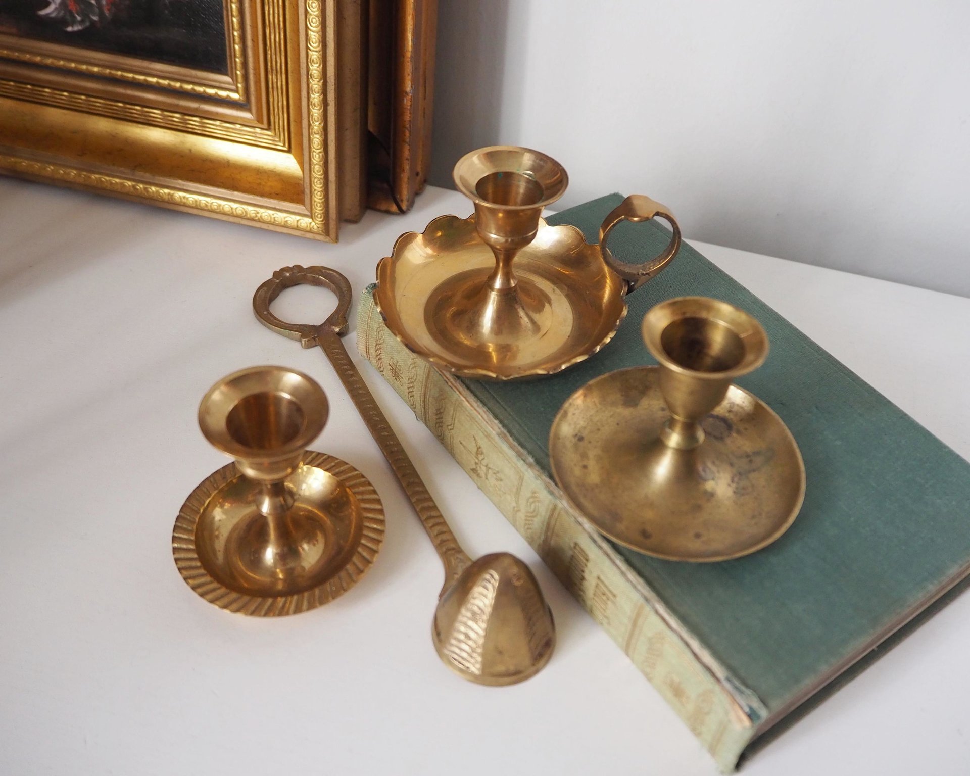 Set of three mismatched vintage candlestick holders | Small candlestick holders | Vintage brass candle holders | Mismatched candle holders