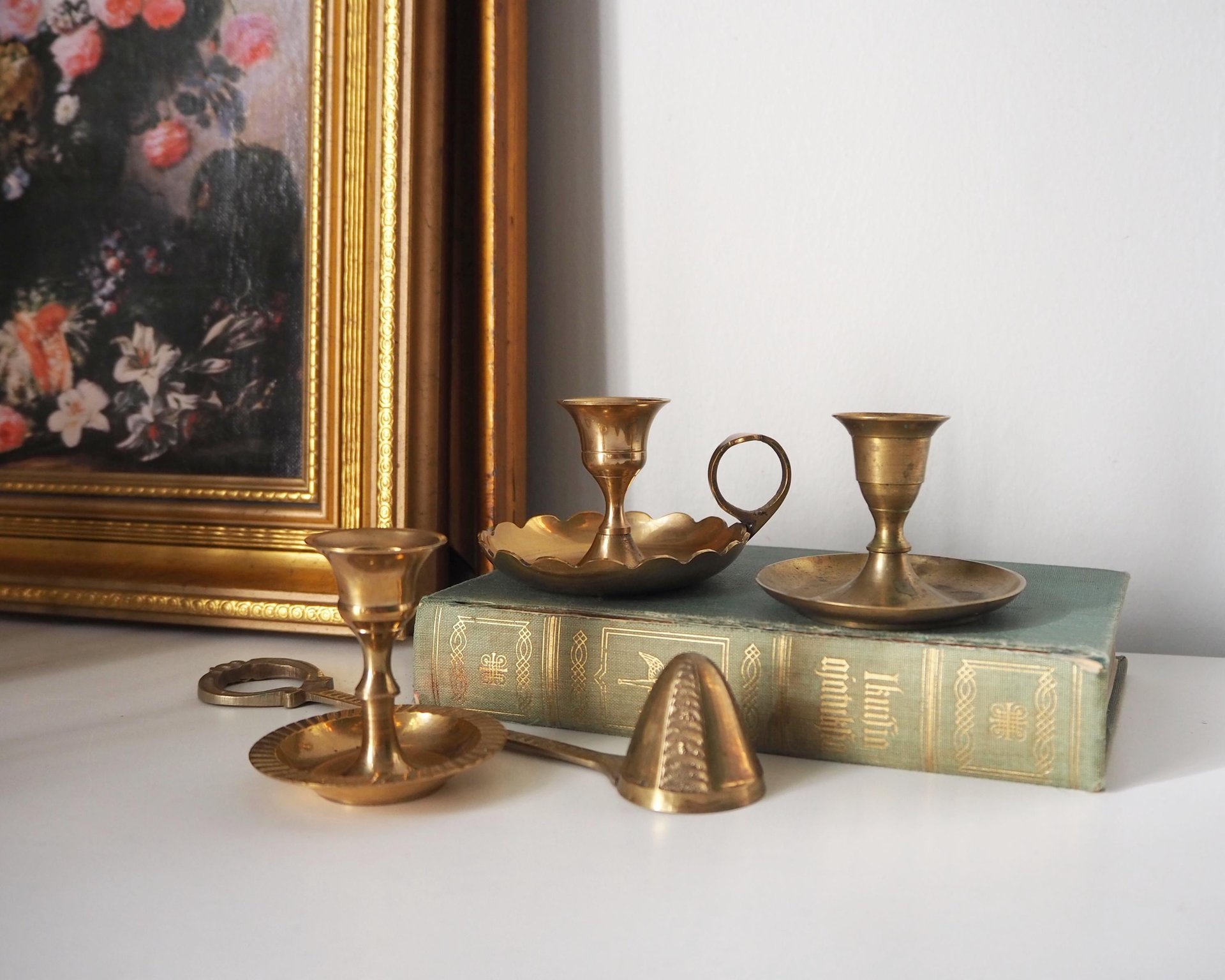 Set of three mismatched vintage candlestick holders | Small candlestick holders | Vintage brass candle holders | Mismatched candle holders