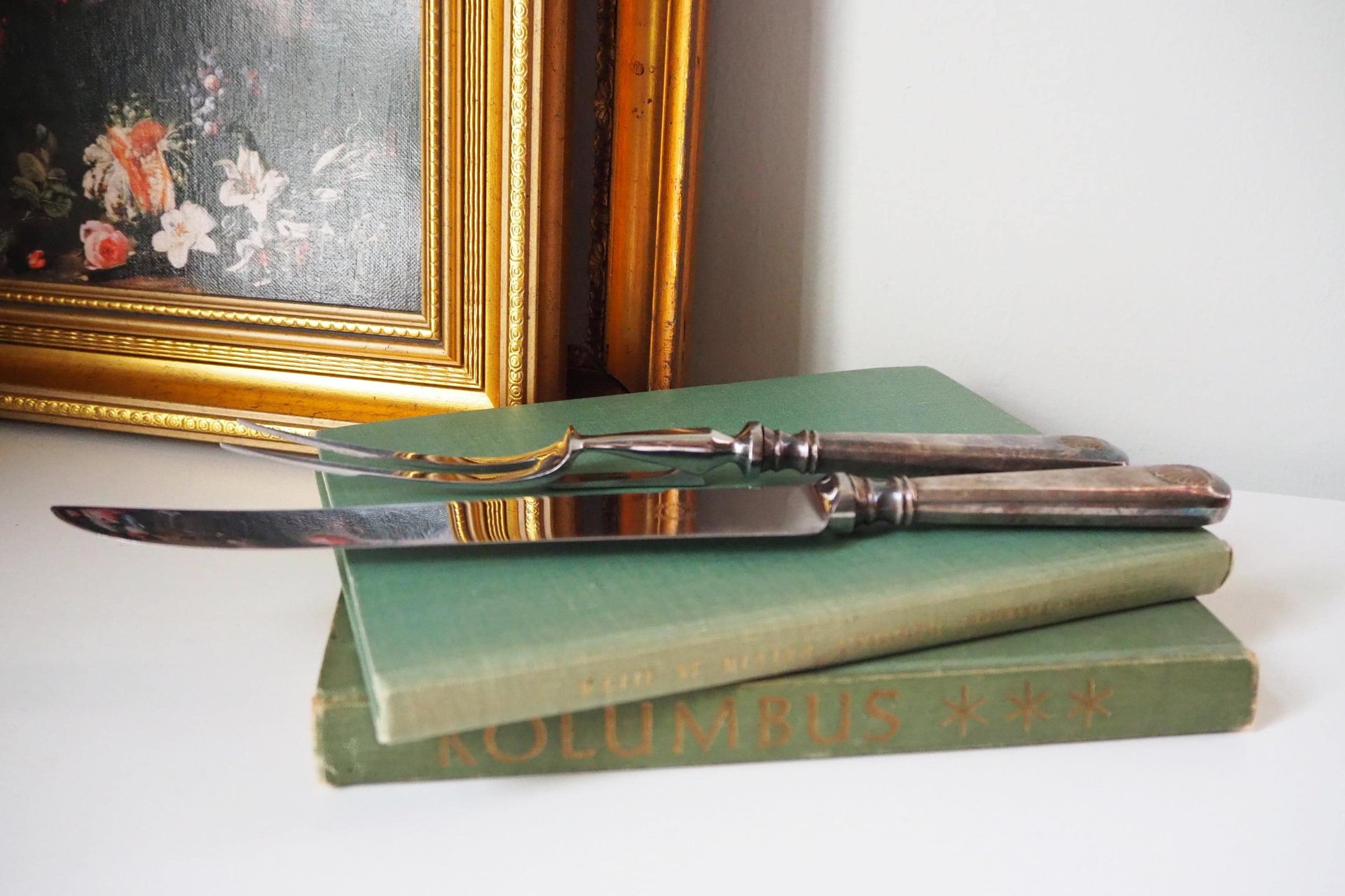 Vintage carving set | Sheffield carving knife and fork | Vintage stainless steel carving set | Alpacca silver carving set