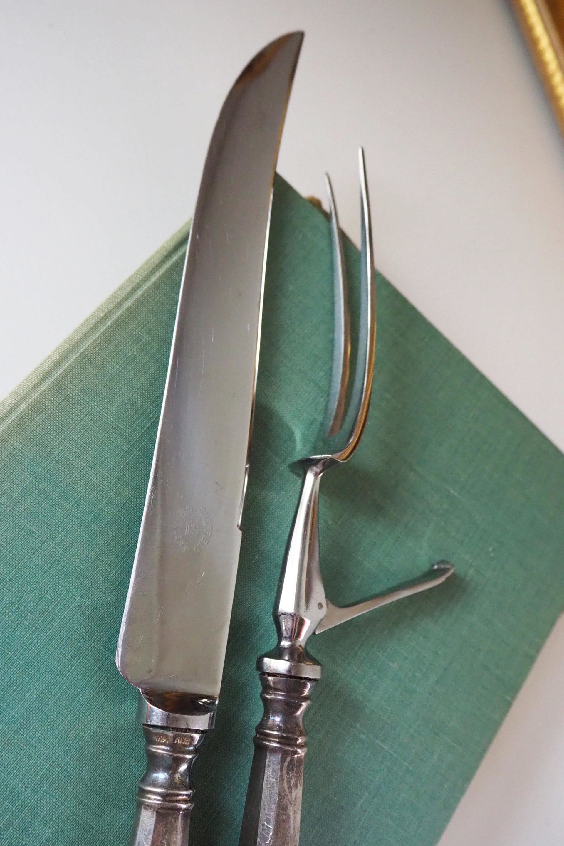 Vintage carving set | Sheffield carving knife and fork | Vintage stainless steel carving set | Alpacca silver carving set