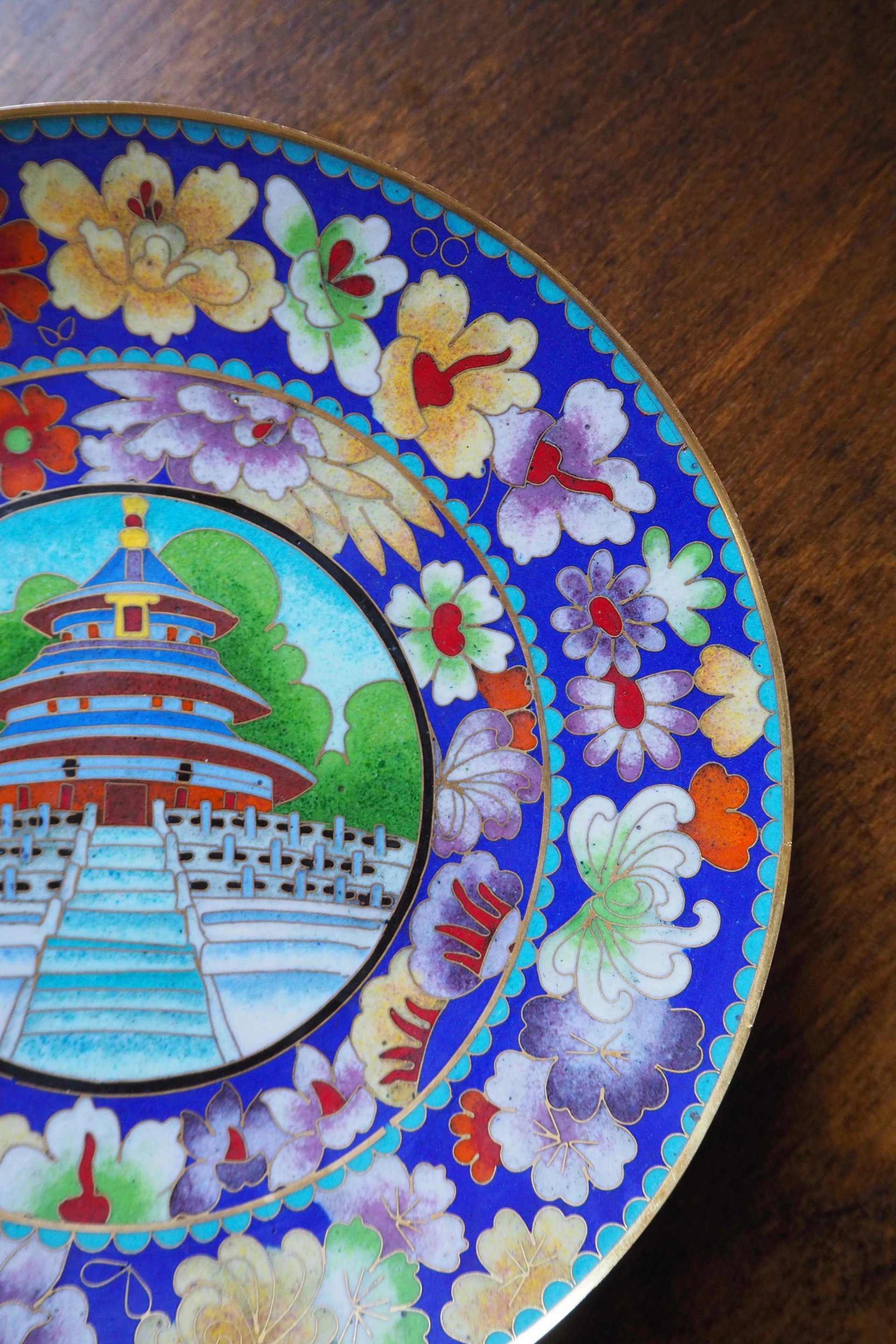 Vintage Cloisonné plate | Enameled brass plate | Vintage decorative plate | Cloisonné plate