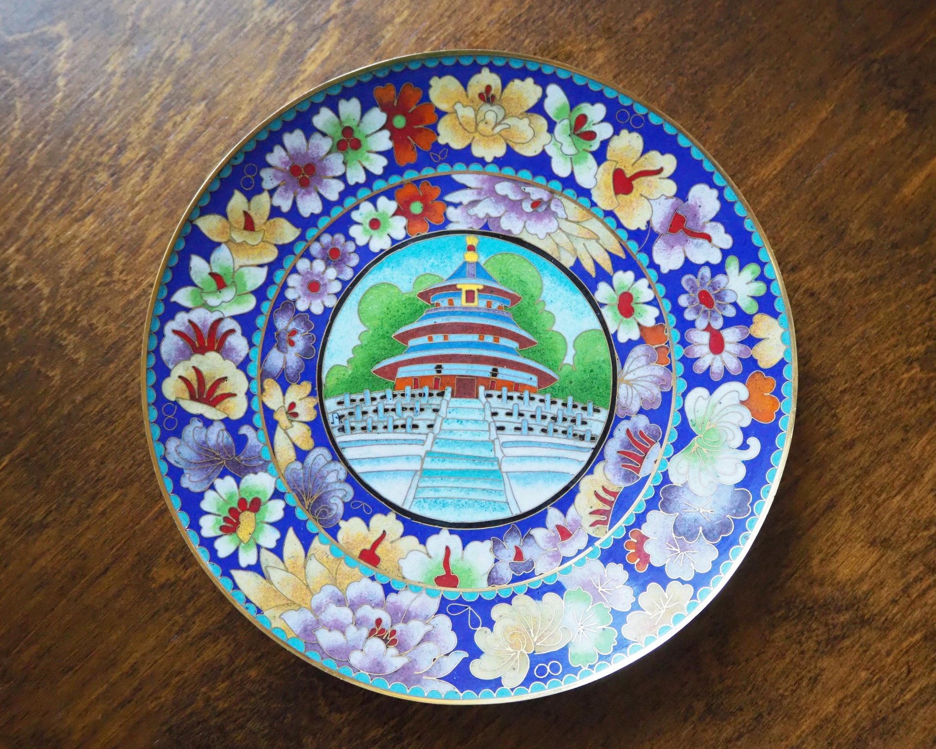 Vintage Cloisonné plate | Enameled brass plate | Vintage decorative plate | Cloisonné plate