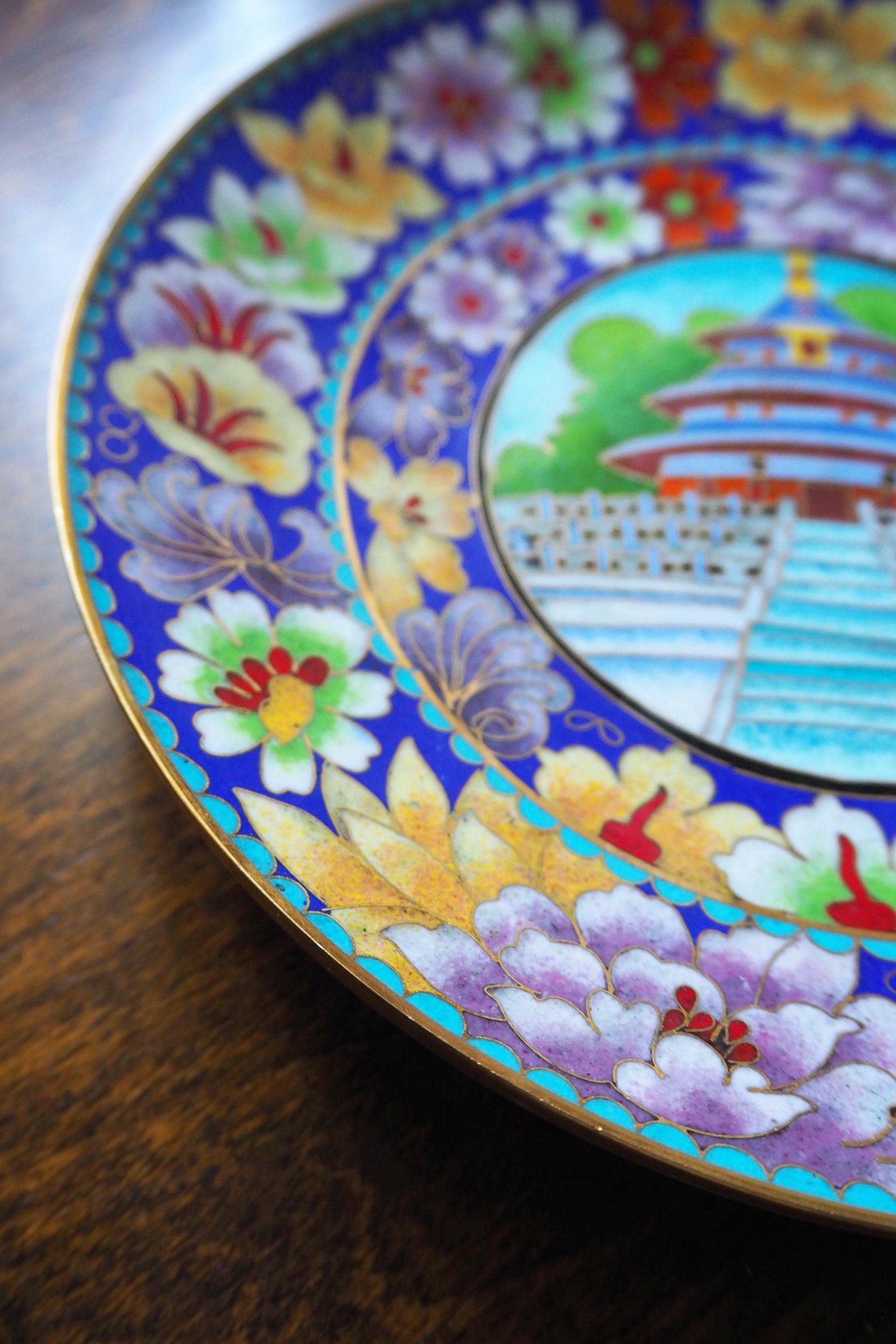 Vintage Cloisonné plate | Enameled brass plate | Vintage decorative plate | Cloisonné plate