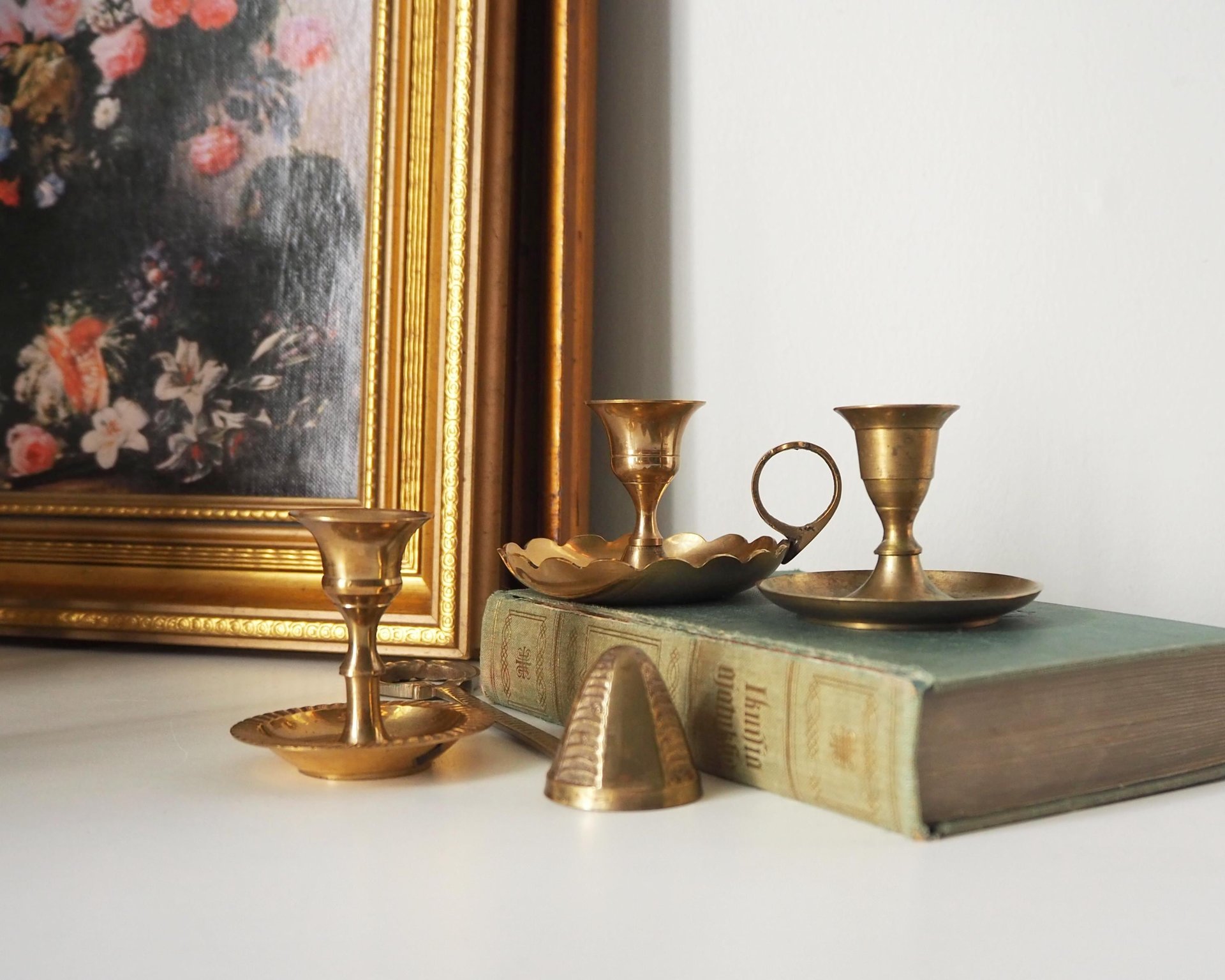 Set of three mismatched vintage candlestick holders | Small candlestick holders | Vintage brass candle holders | Mismatched candle holders