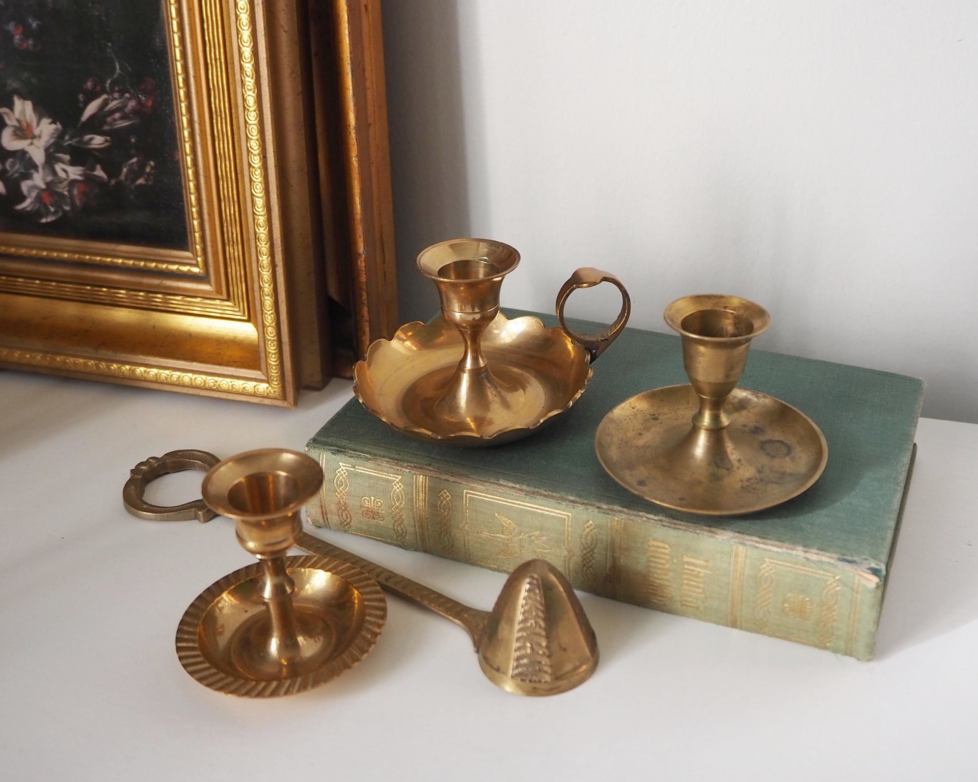 Set of three mismatched vintage candlestick holders | Small candlestick holders | Vintage brass candle holders | Mismatched candle holders