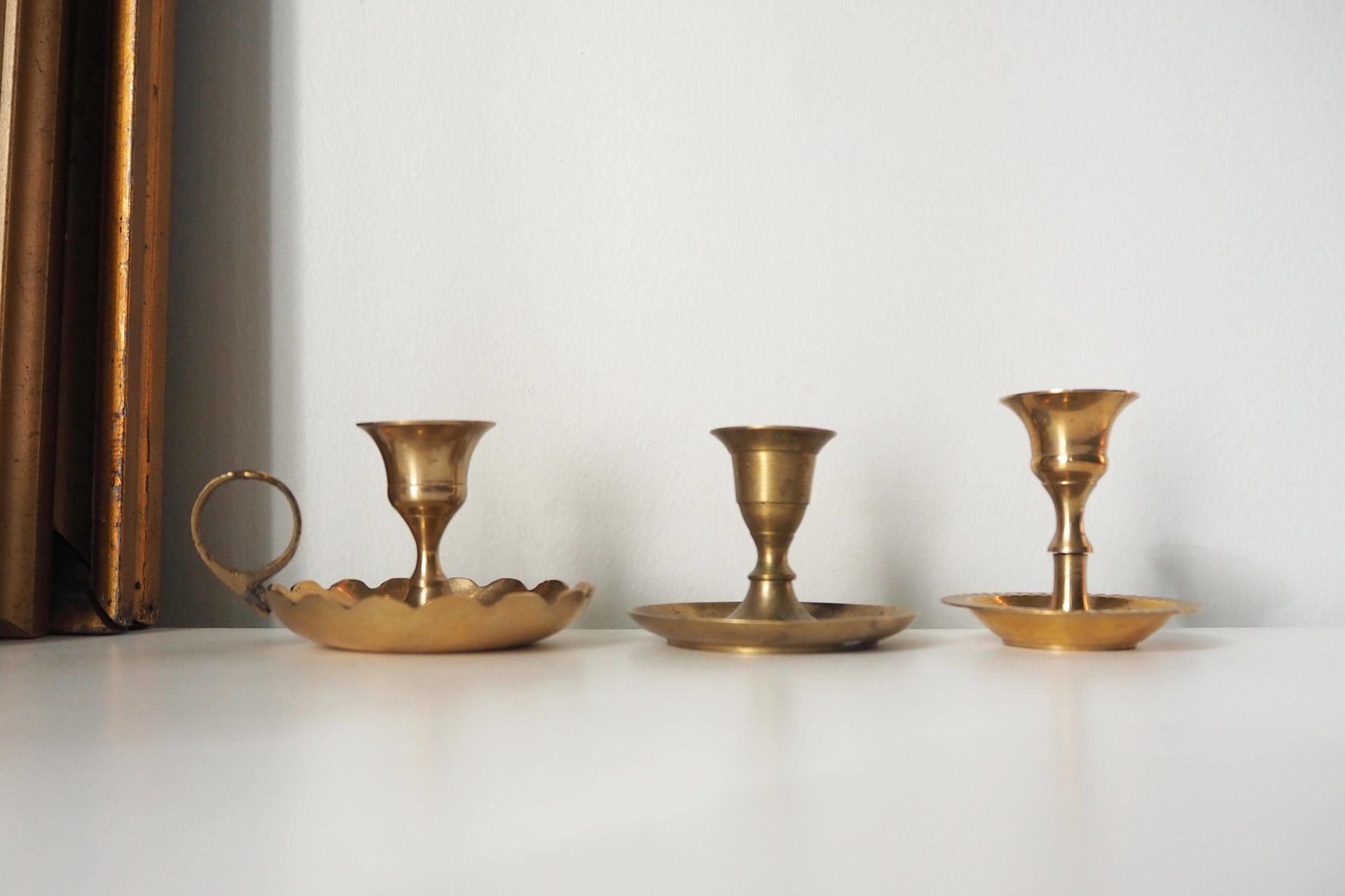 Set of three mismatched vintage candlestick holders | Small candlestick holders | Vintage brass candle holders | Mismatched candle holders
