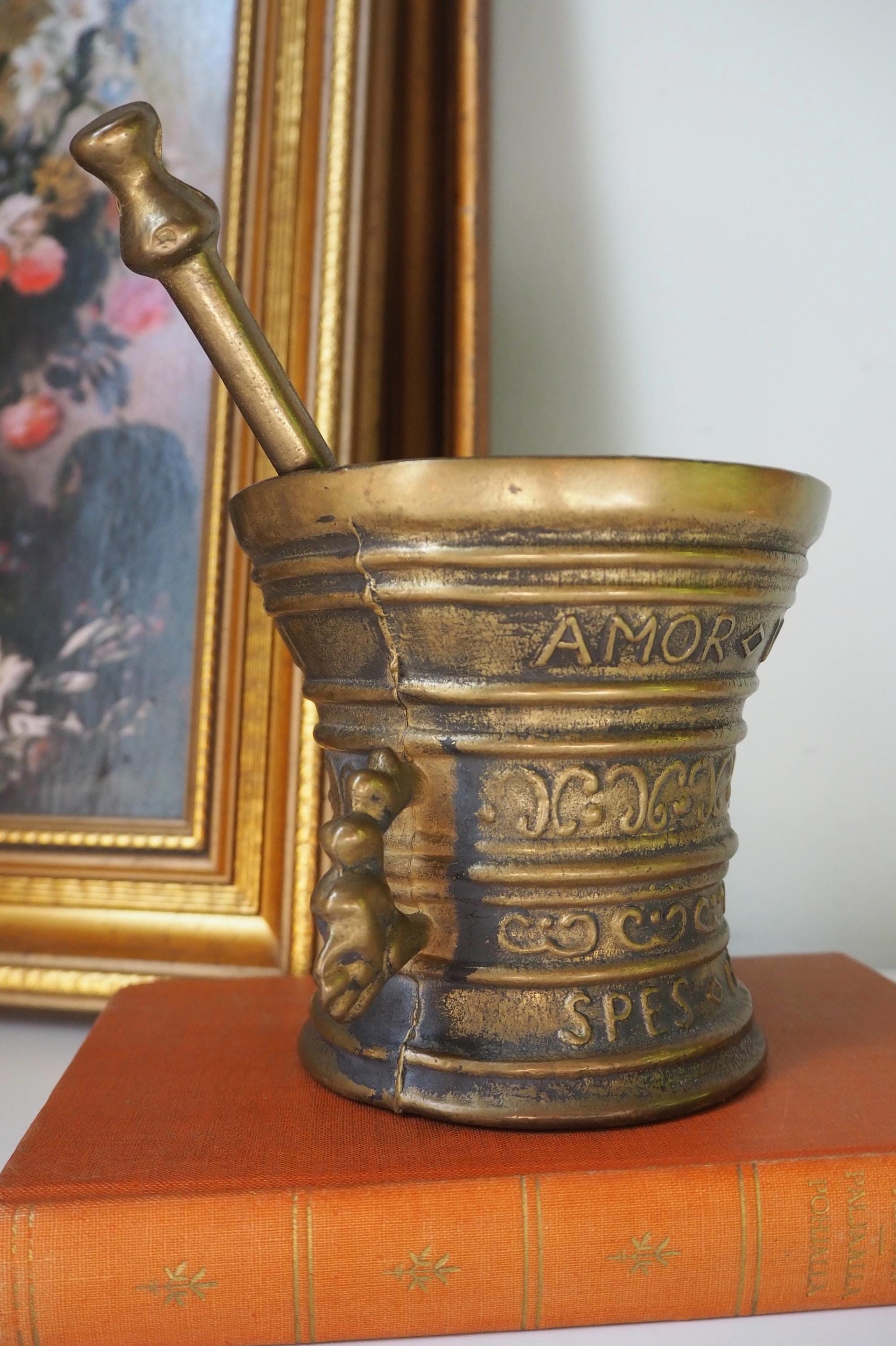 Vintage brass mortar and pestle | Large brass mortar | Vintage brass mortar | Large brass mortar set