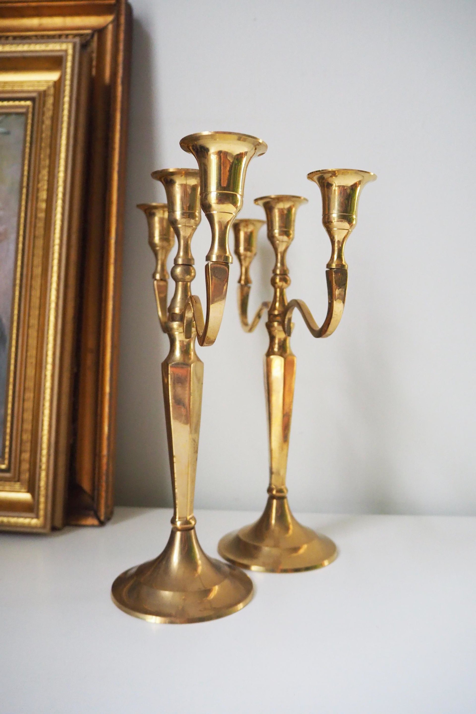 Vintage three arm candelabrums | Set of two brass candelabrums | Three arm candlestick holders | Vintage candelabrum | Brass candelabrums