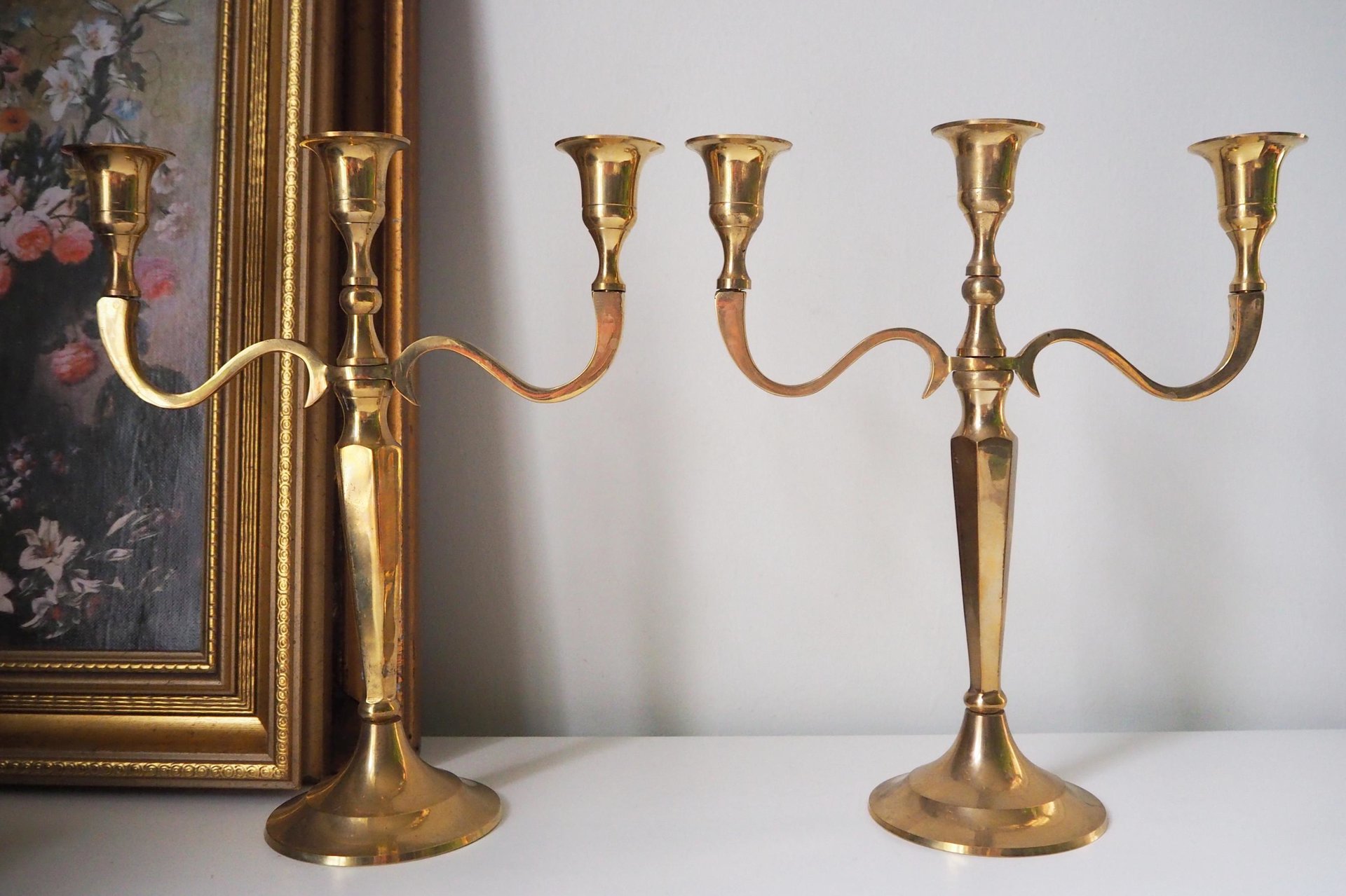 Vintage three arm candelabrums | Set of two brass candelabrums | Three arm candlestick holders | Vintage candelabrum | Brass candelabrums