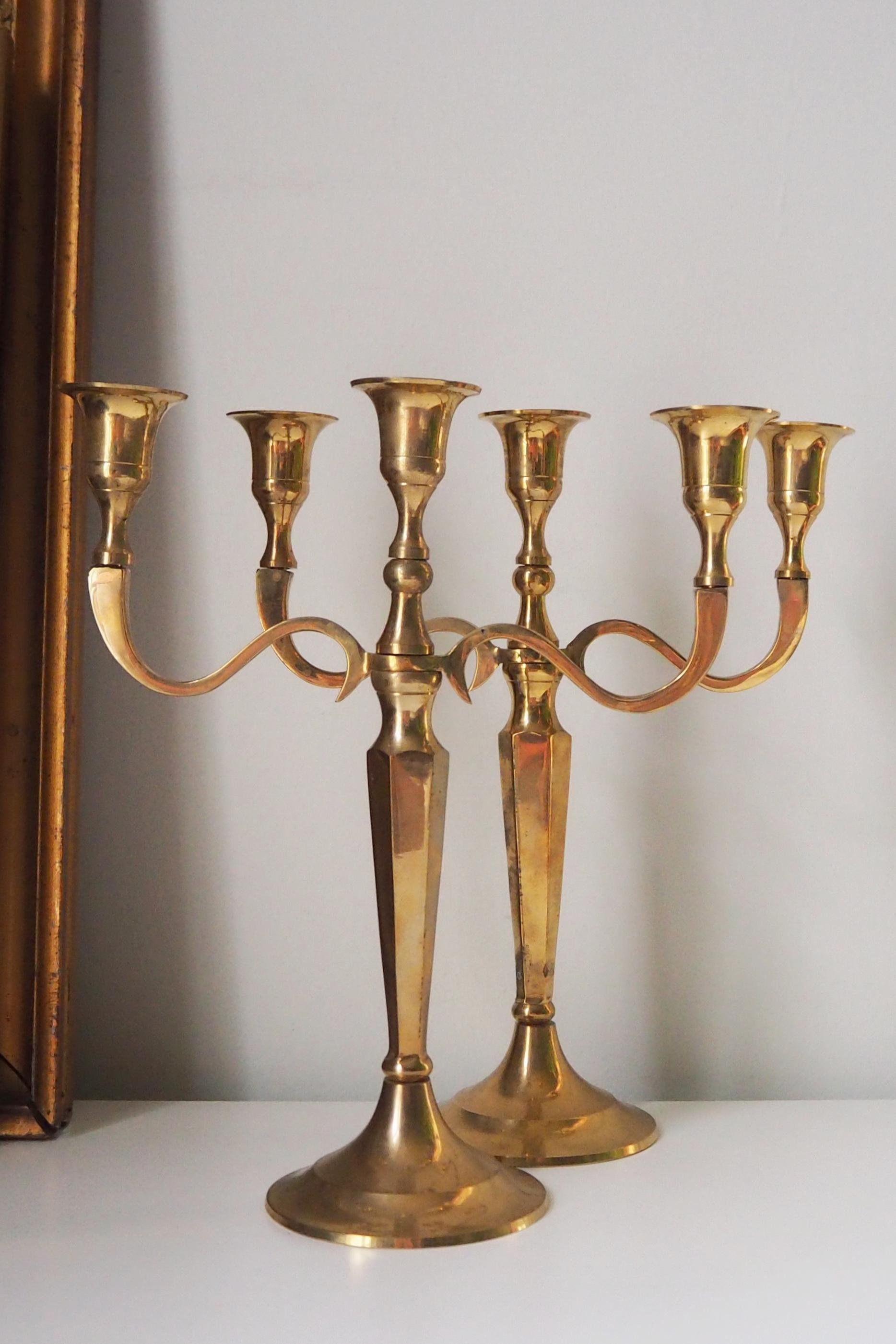 Vintage three arm candelabrums | Set of two brass candelabrums | Three arm candlestick holders | Vintage candelabrum | Brass candelabrums