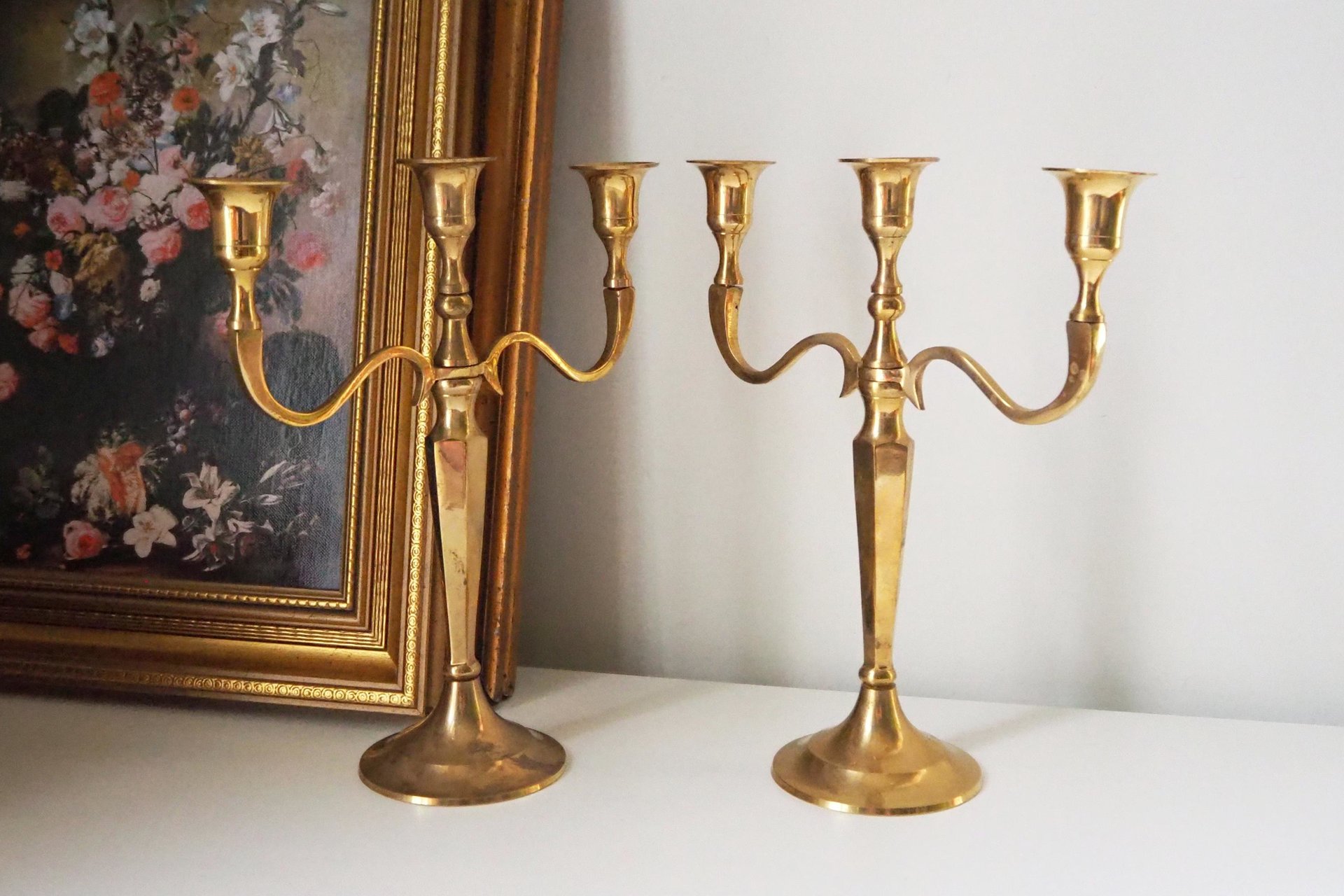 Vintage three arm candelabrums | Set of two brass candelabrums | Three arm candlestick holders | Vintage candelabrum | Brass candelabrums