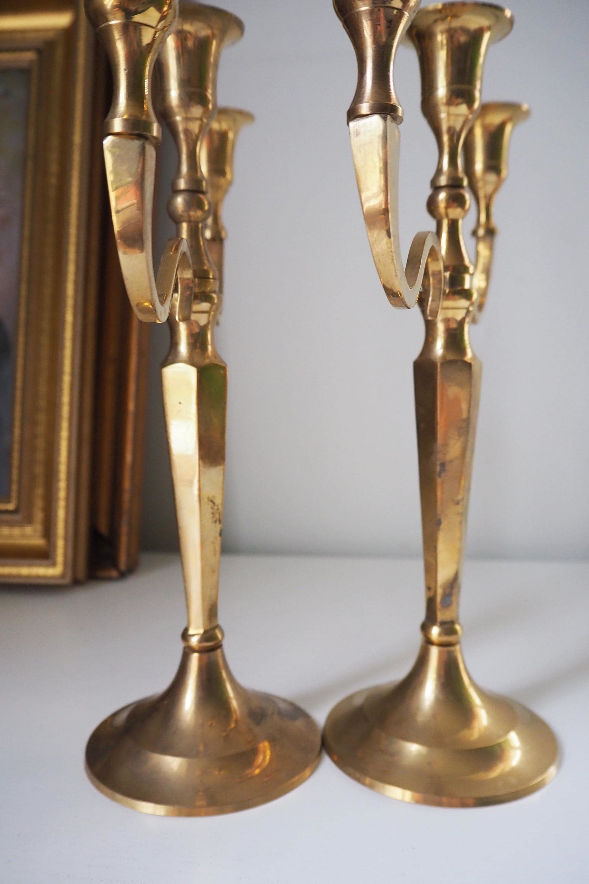 Vintage three arm candelabrums | Set of two brass candelabrums | Three arm candlestick holders | Vintage candelabrum | Brass candelabrums