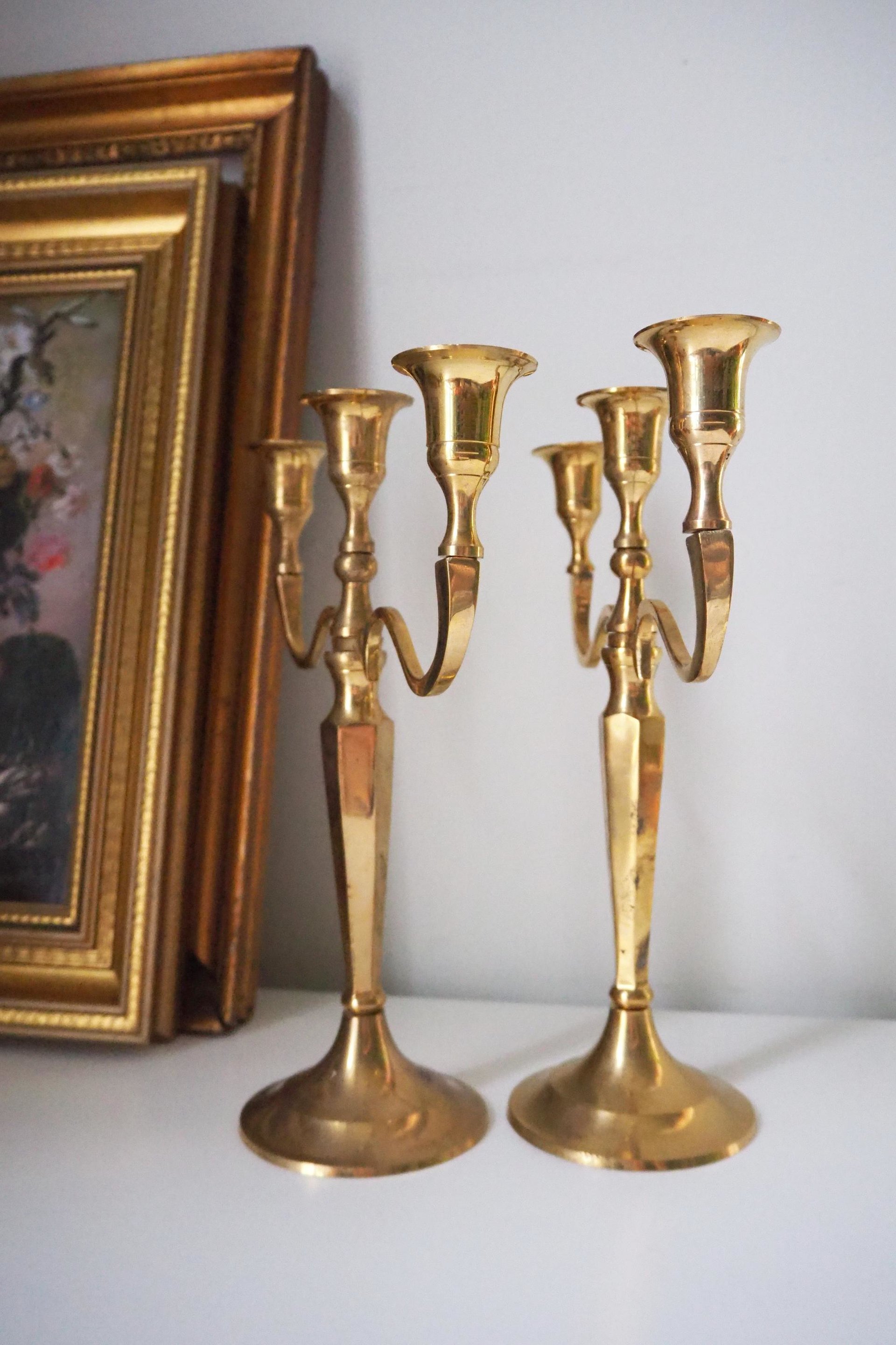 Vintage three arm candelabrums | Set of two brass candelabrums | Three arm candlestick holders | Vintage candelabrum | Brass candelabrums