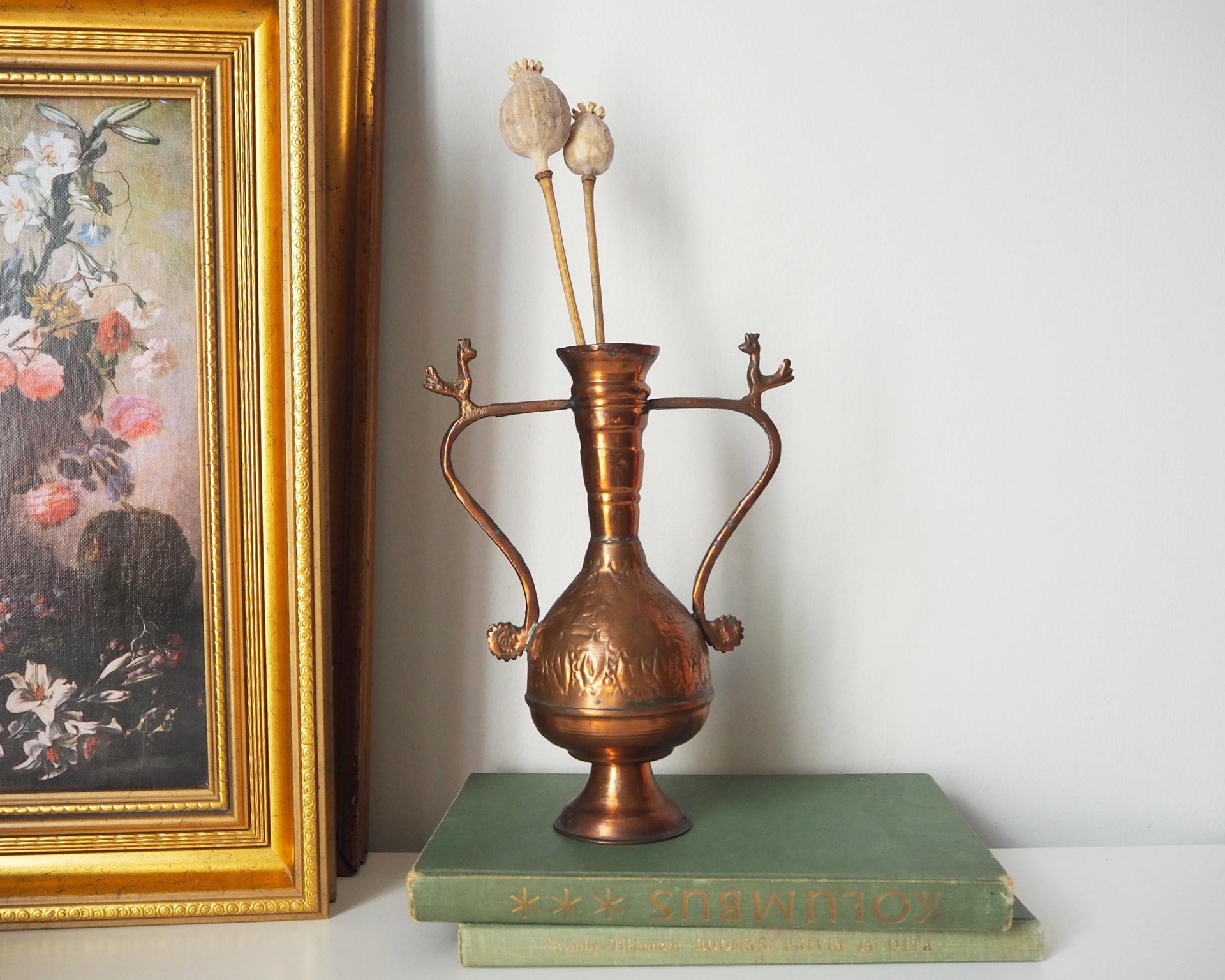 Vintage copper vase | Copper vase | Decorative copper vase | Rustic copper vase | Vintage vase with birds | Small copper vase