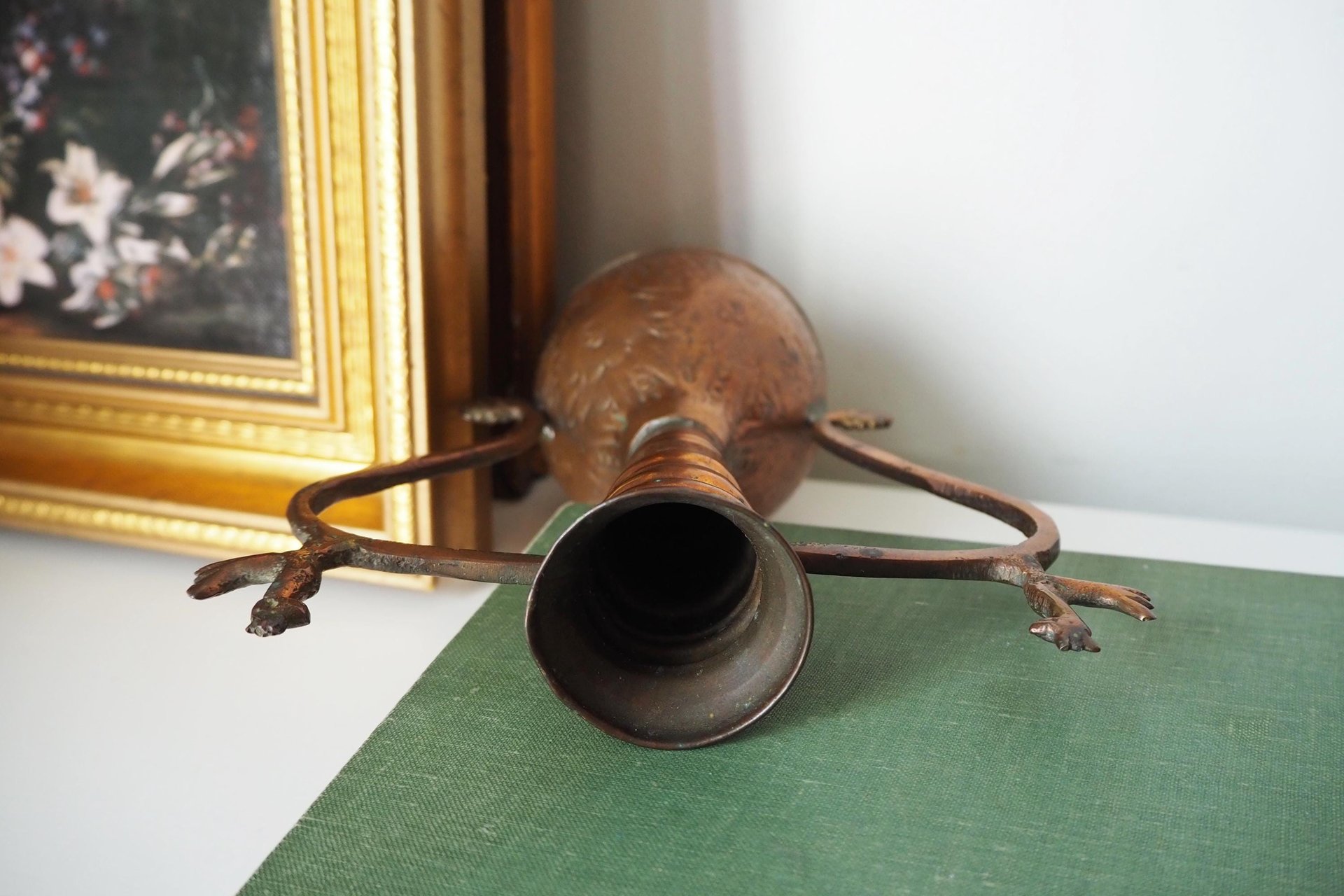 Vintage copper vase | Copper vase | Decorative copper vase | Rustic copper vase | Vintage vase with birds | Small copper vase