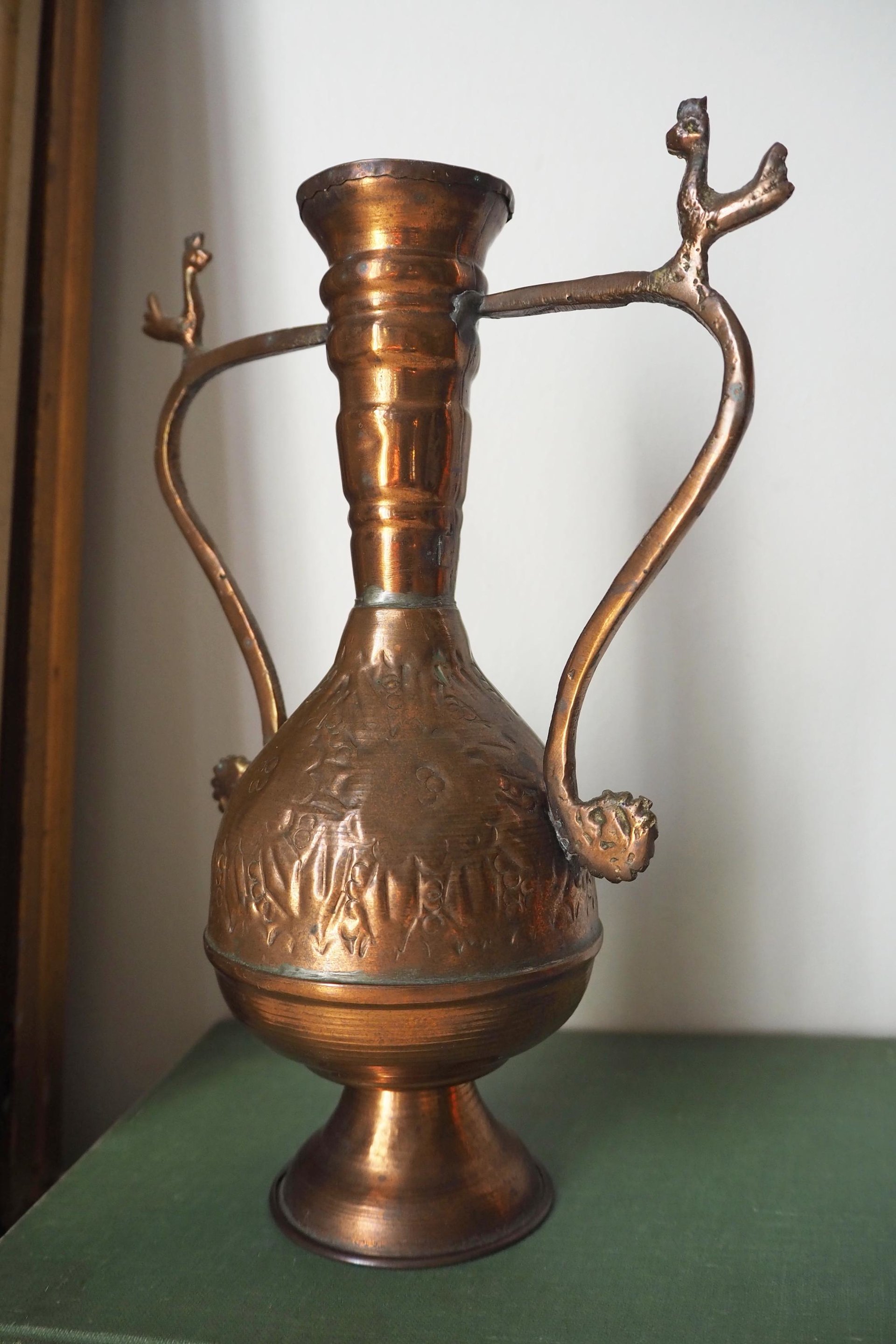Vintage copper vase | Copper vase | Decorative copper vase | Rustic copper vase | Vintage vase with birds | Small copper vase
