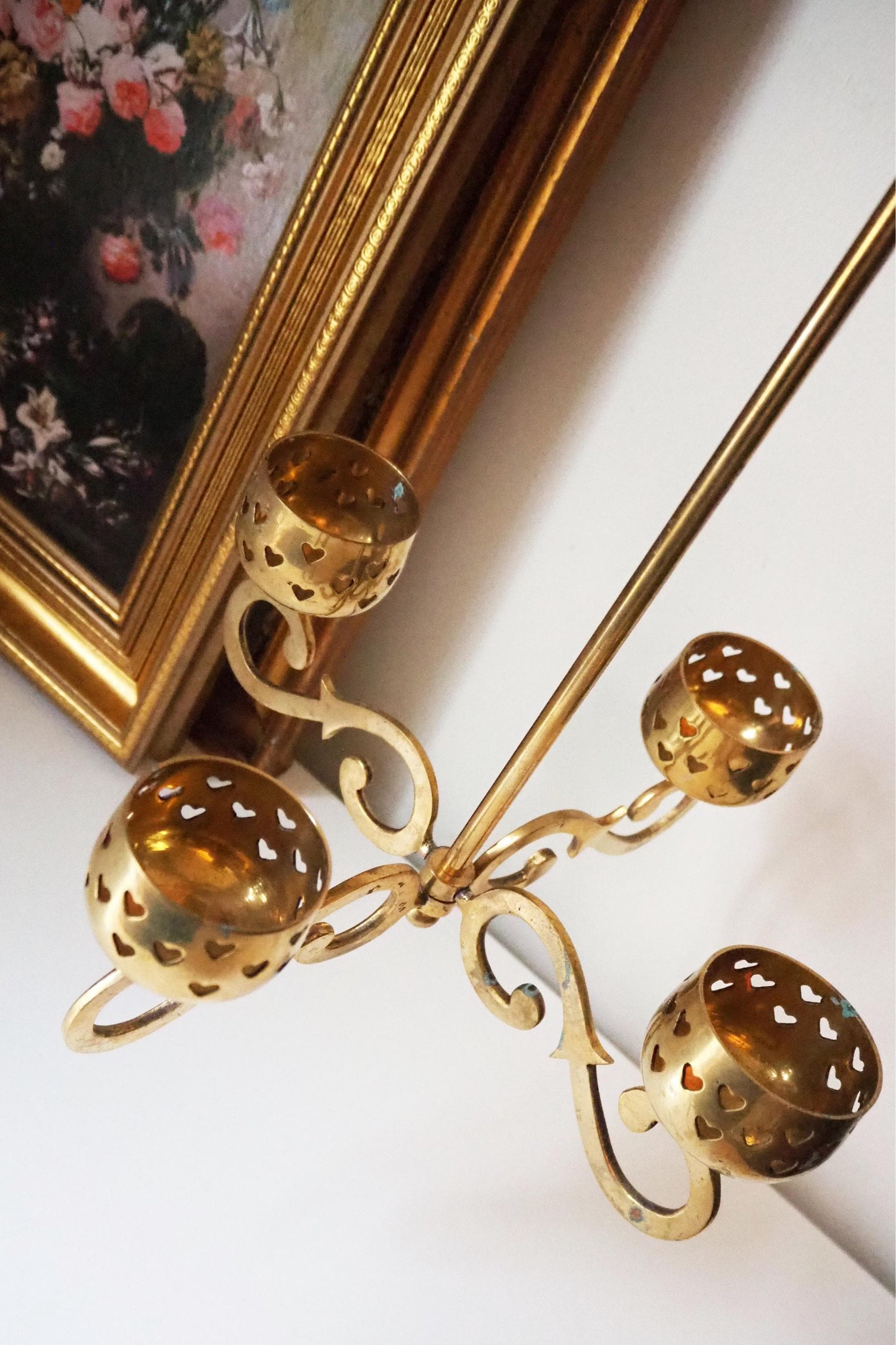 Vintage hanging tealight candle holder | Vintage candelabrum | Hanging brass candelabrum | Hanging brass votive candelabrum