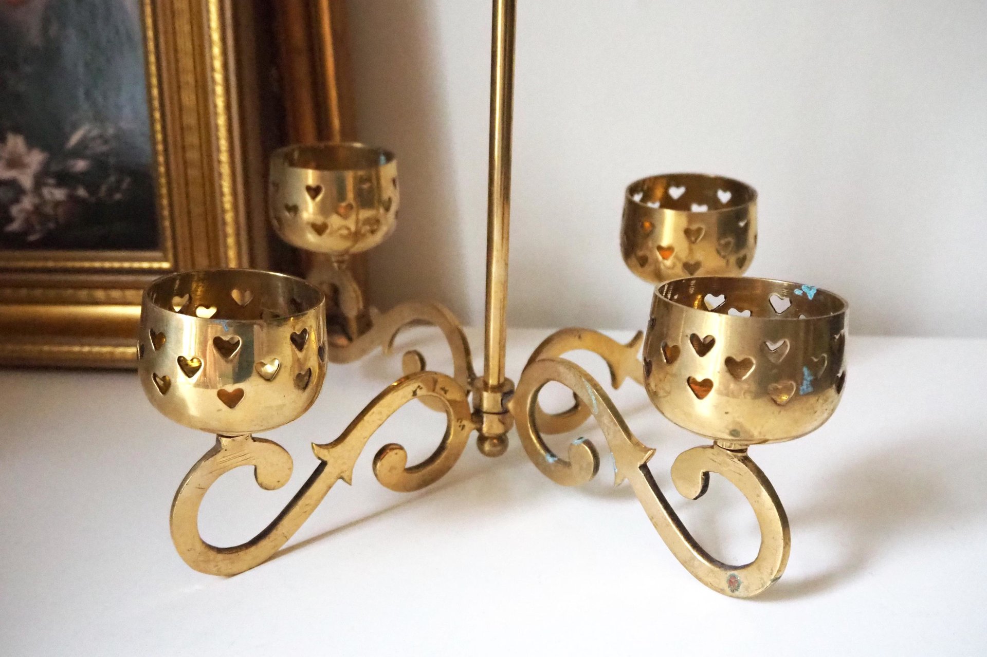 Vintage hanging tealight candle holder | Vintage candelabrum | Hanging brass candelabrum | Hanging brass votive candelabrum