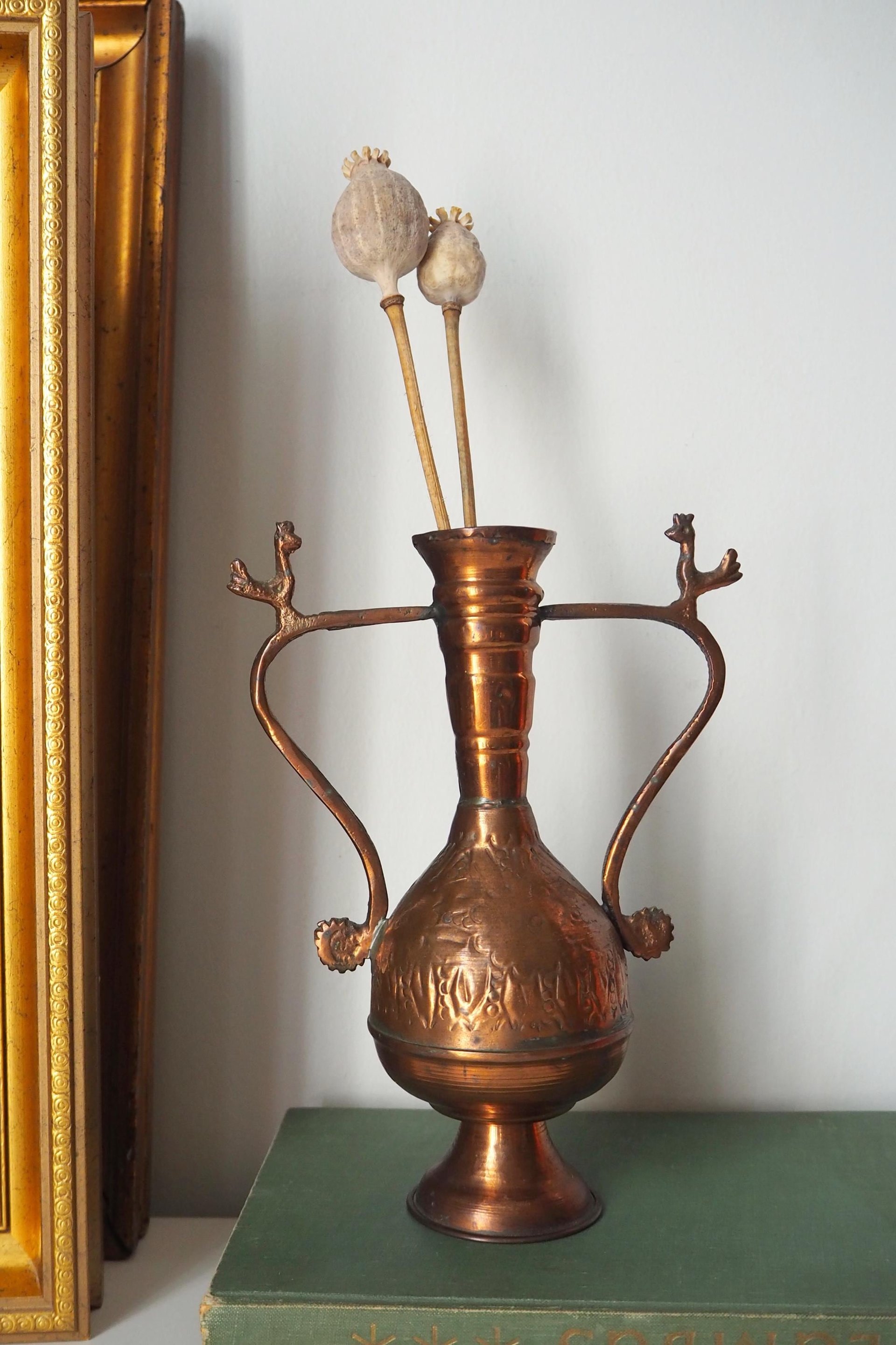 Vintage copper vase | Copper vase | Decorative copper vase | Rustic copper vase | Vintage vase with birds | Small copper vase