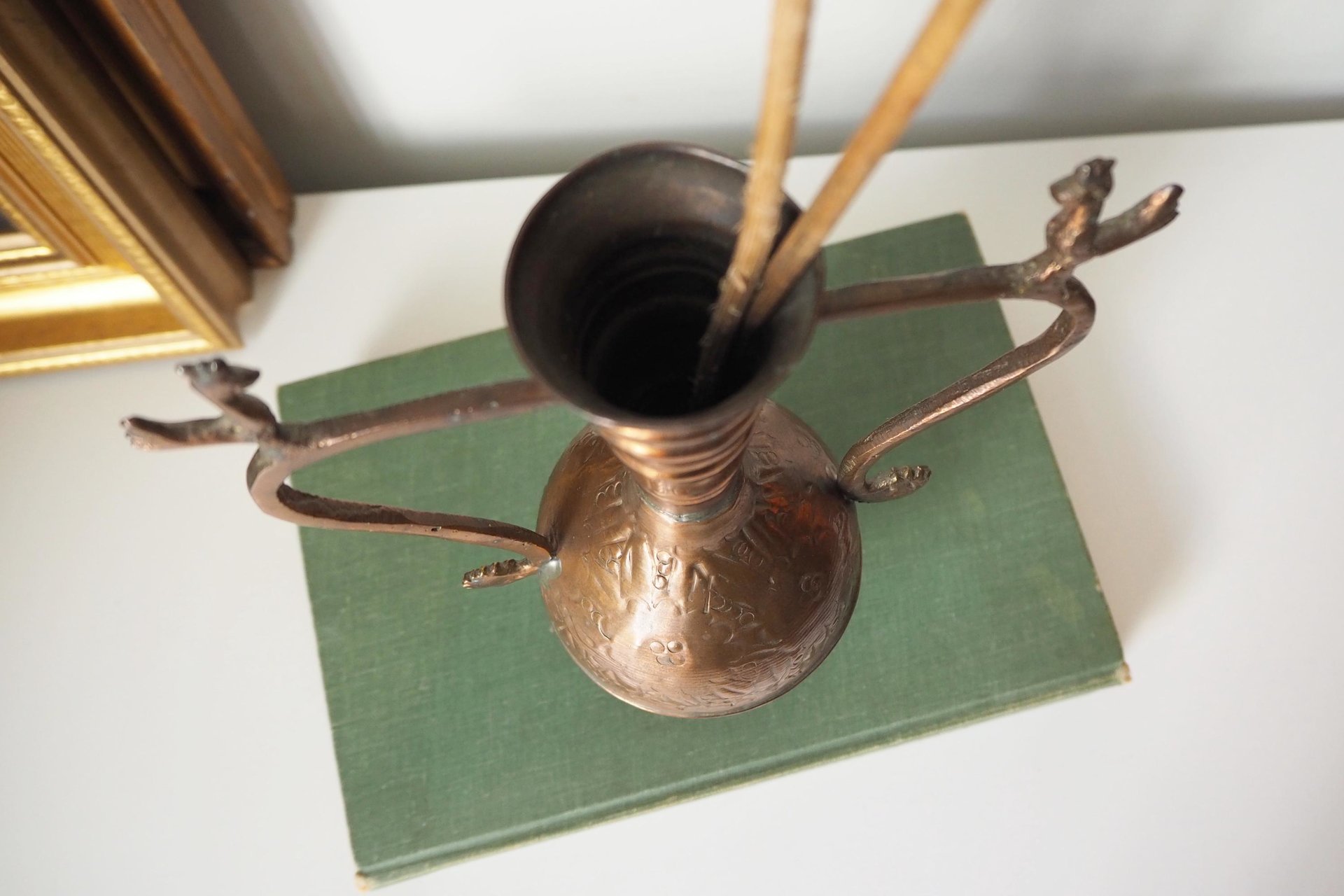 Vintage copper vase | Copper vase | Decorative copper vase | Rustic copper vase | Vintage vase with birds | Small copper vase