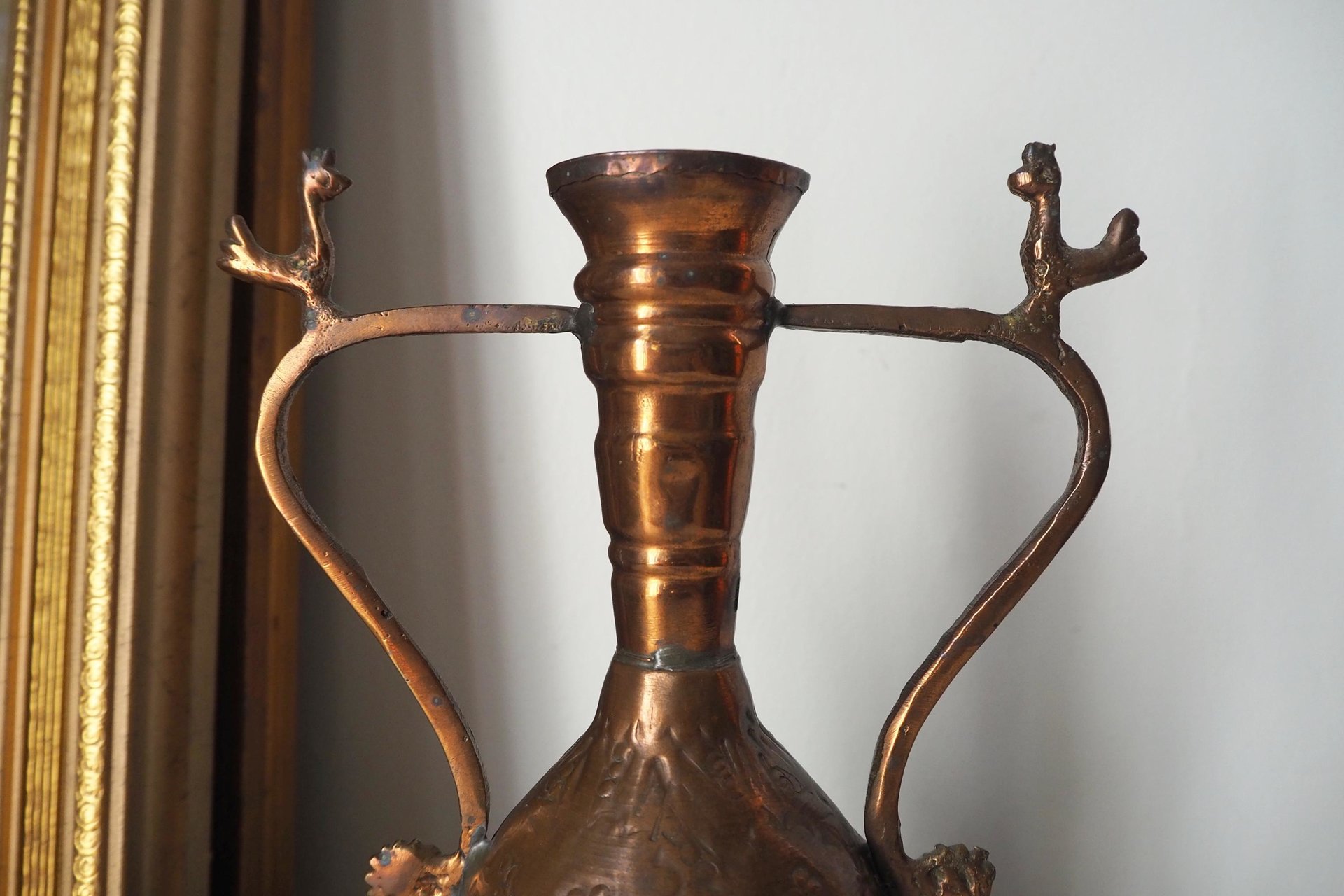 Vintage copper vase | Copper vase | Decorative copper vase | Rustic copper vase | Vintage vase with birds | Small copper vase