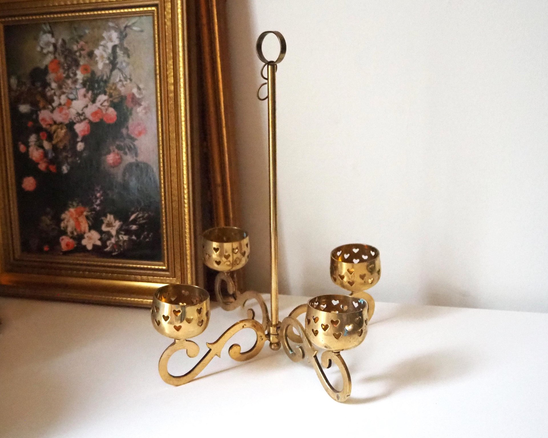 Vintage hanging tealight candle holder | Vintage candelabrum | Hanging brass candelabrum | Hanging brass votive candelabrum