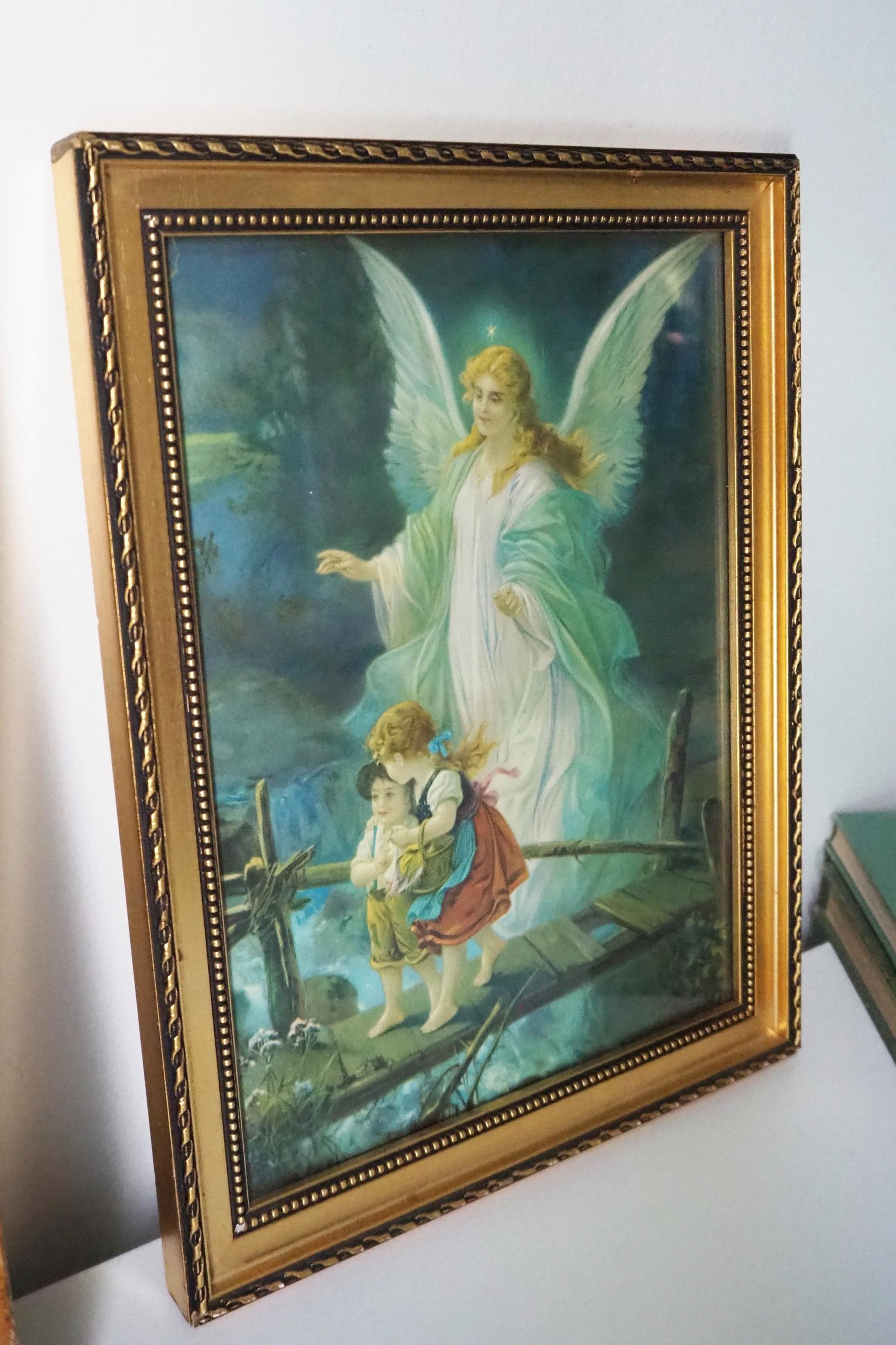 Vintage wall art | Guardian angel wall art | Framed vintage print | Religious vintage print | Framed vintage Guardian Angel print