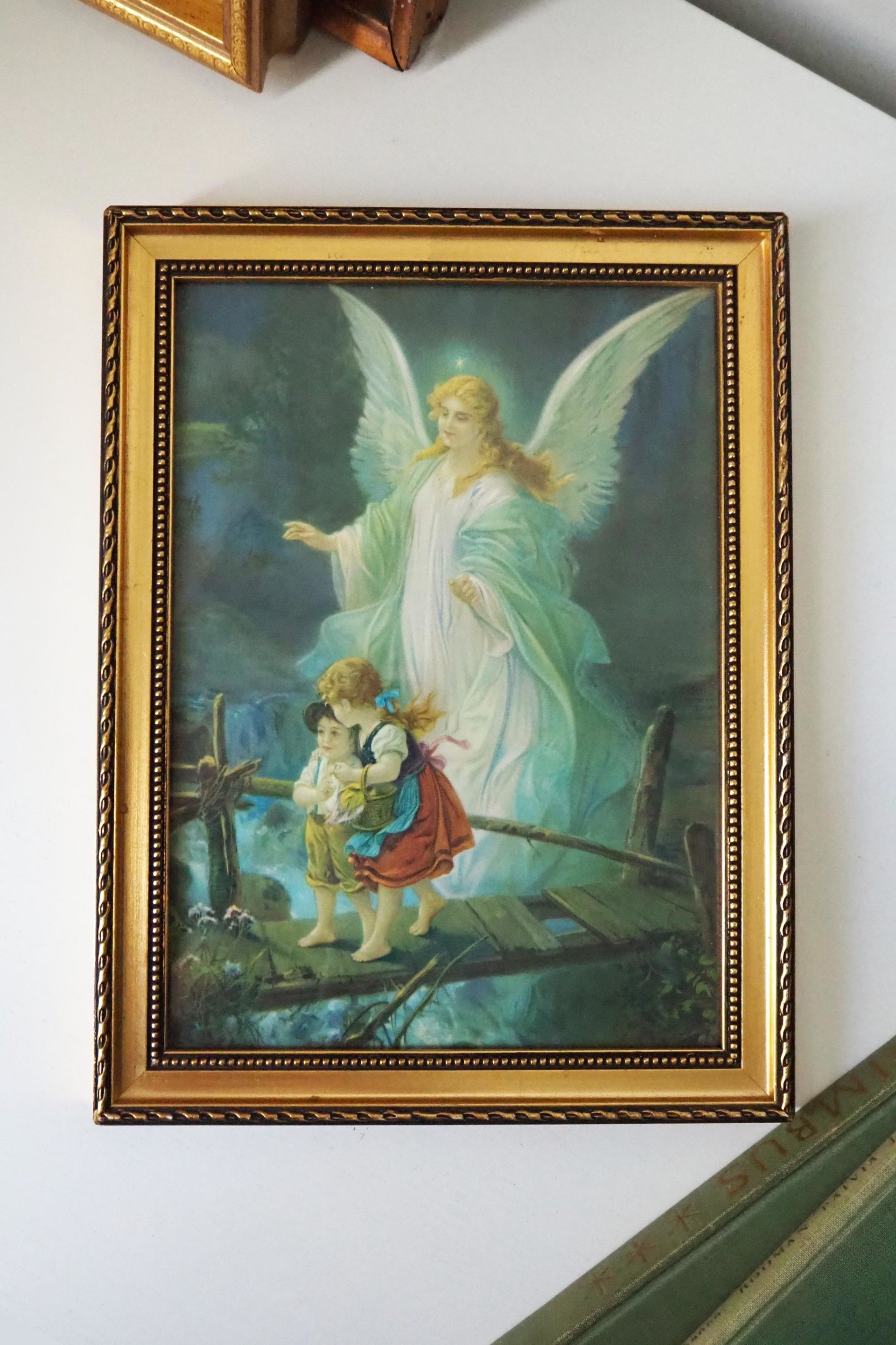 Vintage wall art | Guardian angel wall art | Framed vintage print | Religious vintage print | Framed vintage Guardian Angel print