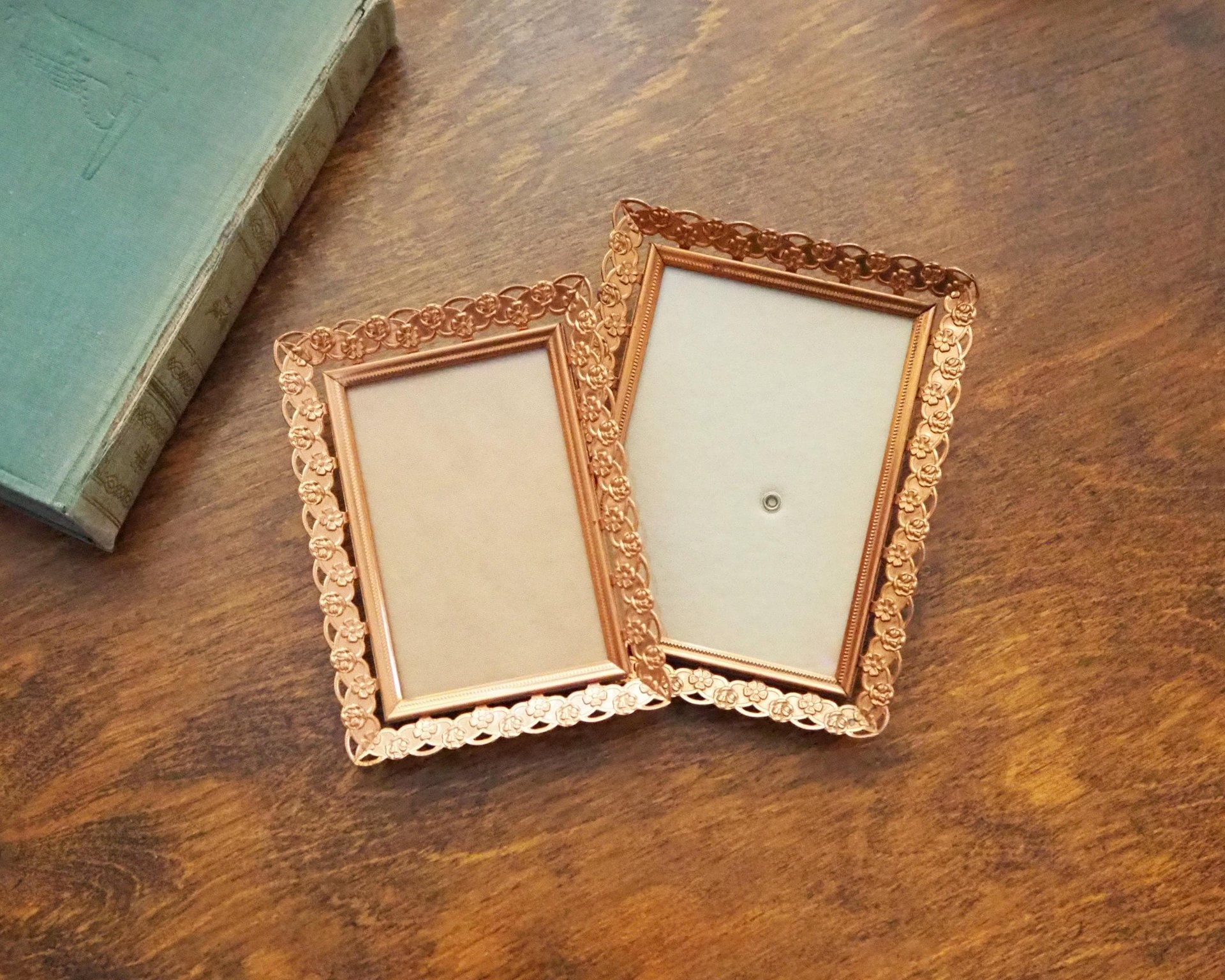 Vintage rose gold photo frames | Set of two vintage photo frames | Rose gold photo frames | Vintage copper tone picture frames