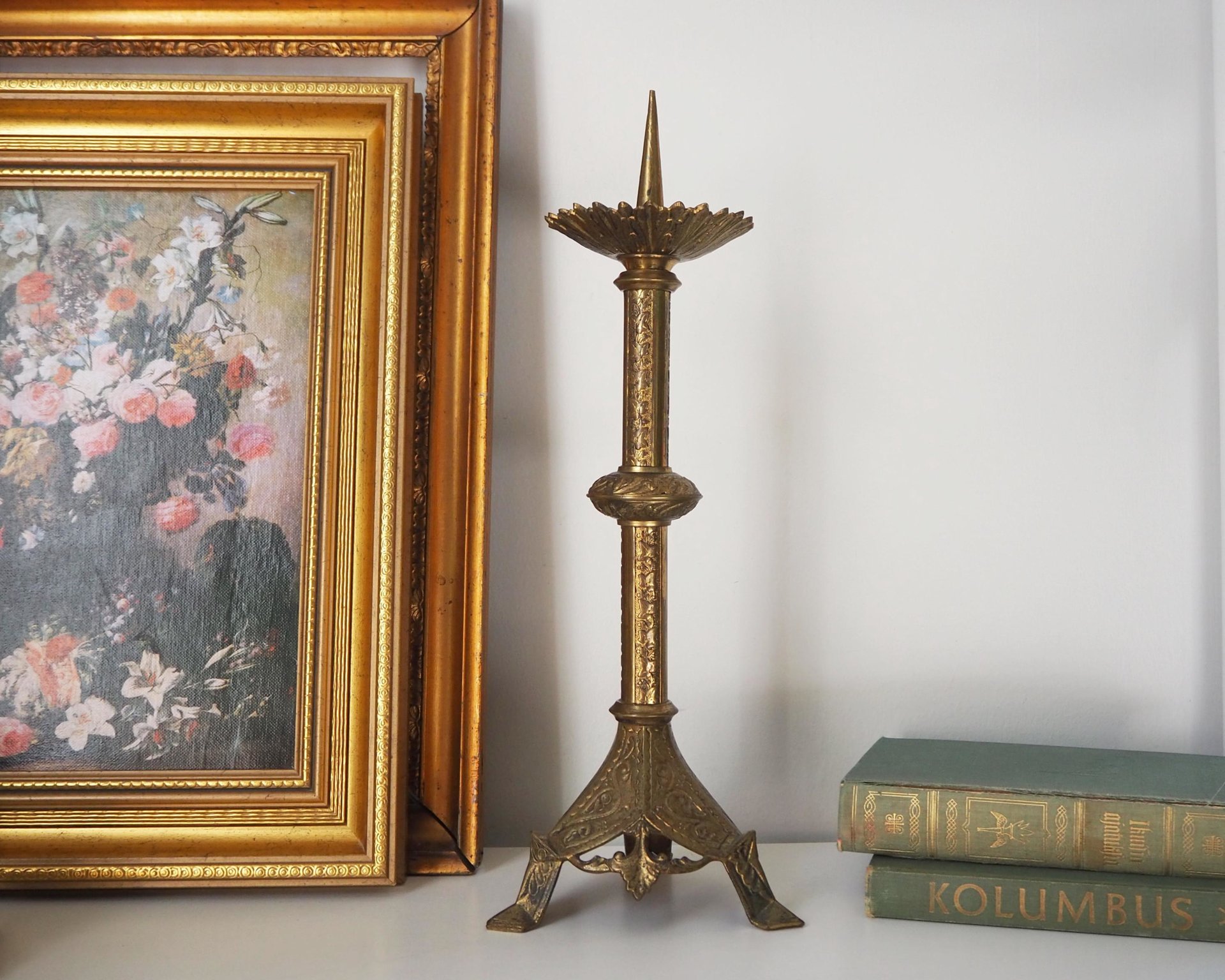 Vintage pricket candle holder | Vintage pricket candle | Tall gold plated pricket candle holder | Pricket candle holder