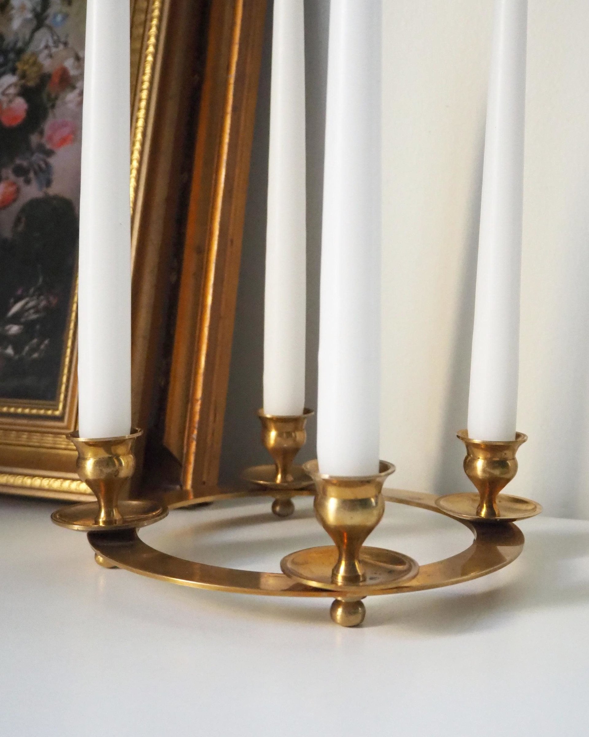 Vintage brass candelabra | Brass candelabra | Four arm brass candlestick holder | Vintage candelabrum | Round candlestick holder