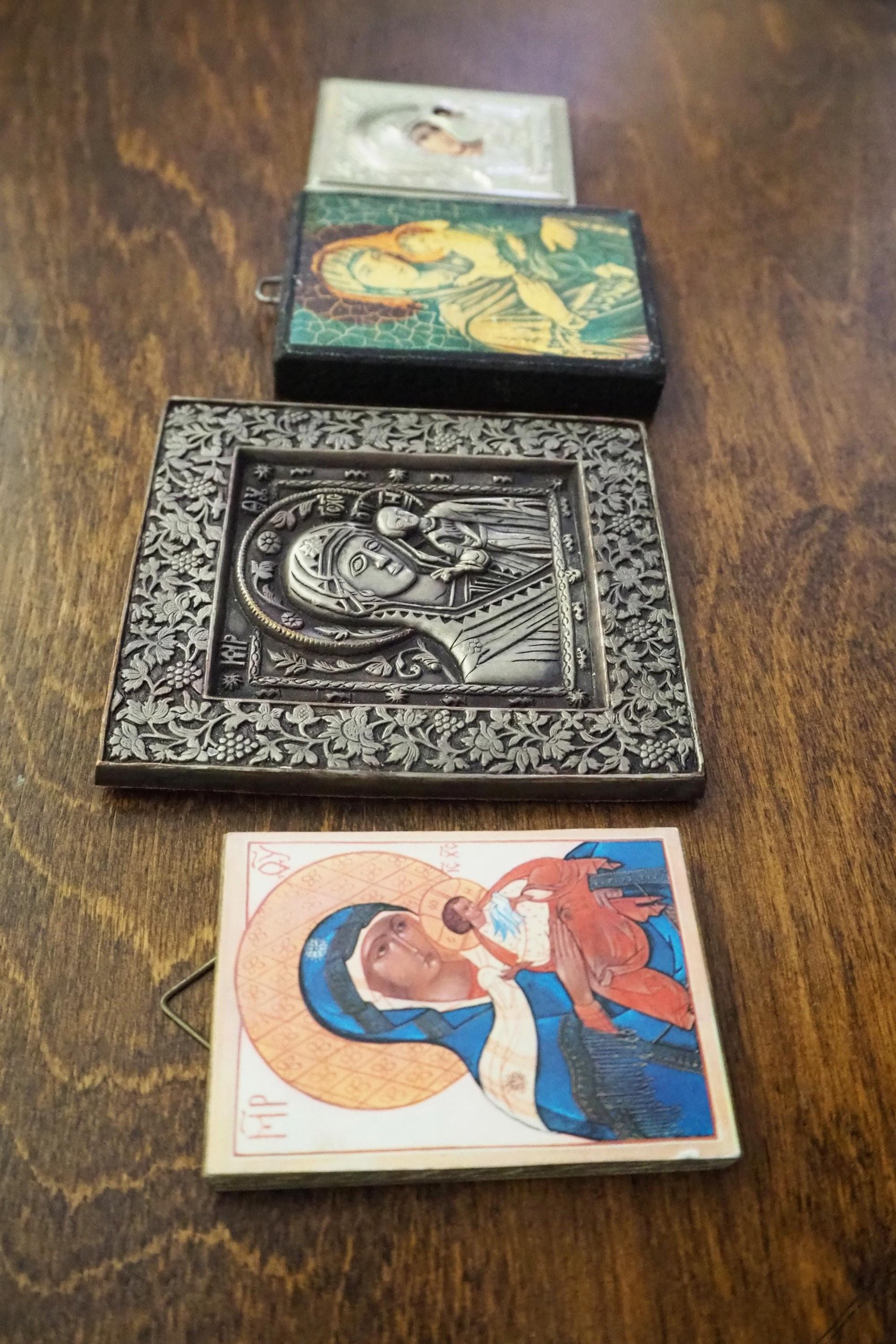 Vintage Orthodox icons | Set of four small vintage Orthodox icons | Wooden religious icons | Vintage wooden icons | Small vintage icons