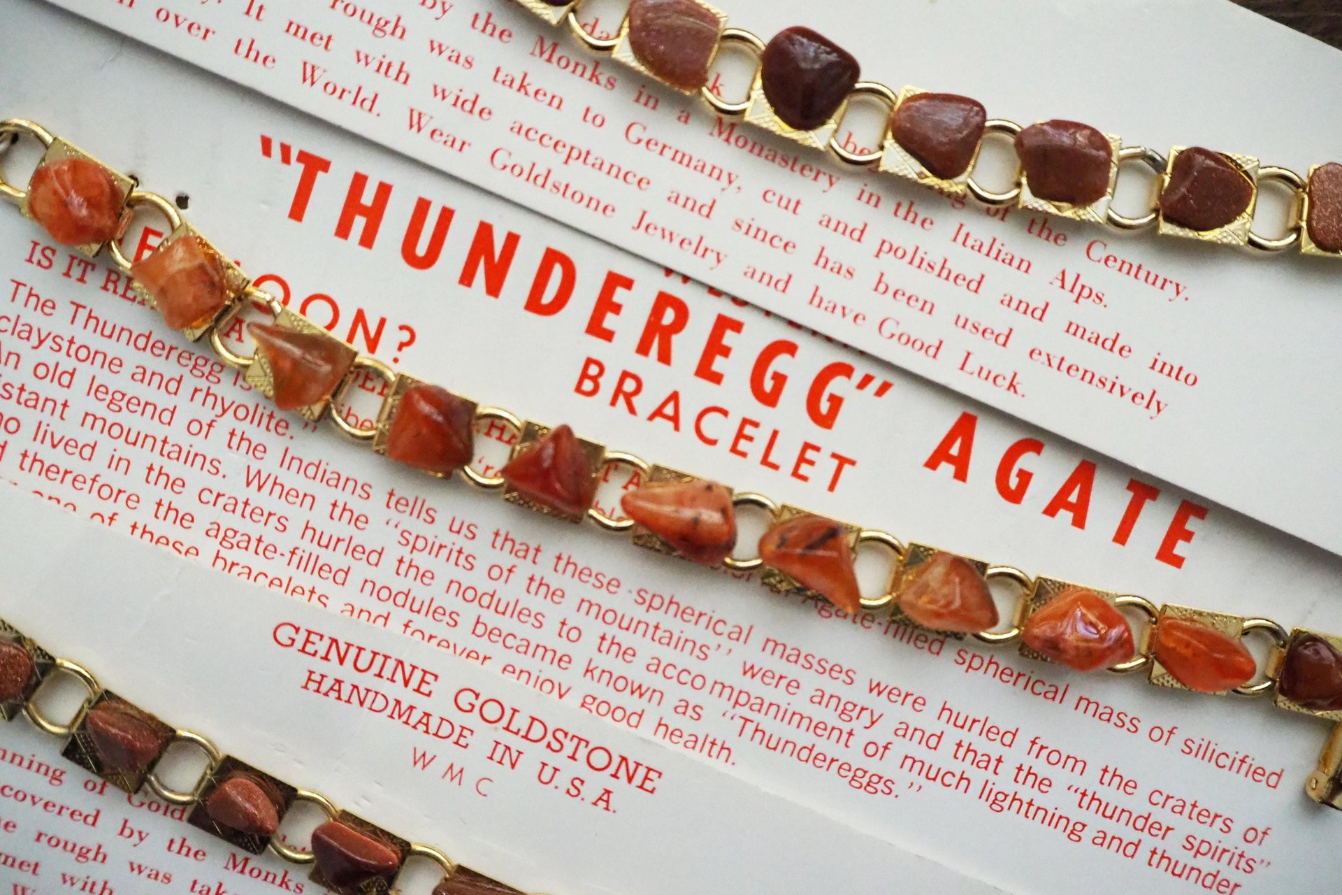 Set of three vintage bracelets | Agate and goldstone bracelets | Thunderegg agate bracelet | Genuine Goldstone bracelets | Handmade in USA