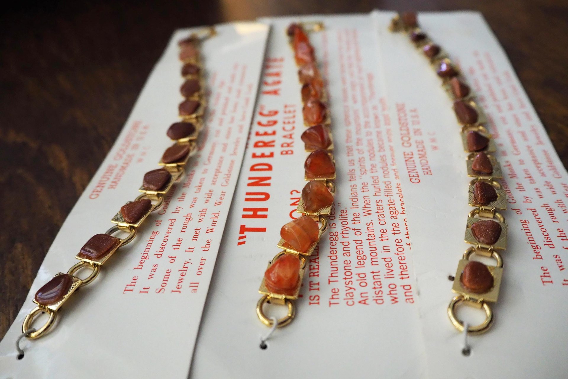 Set of three vintage bracelets | Agate and goldstone bracelets | Thunderegg agate bracelet | Genuine Goldstone bracelets | Handmade in USA