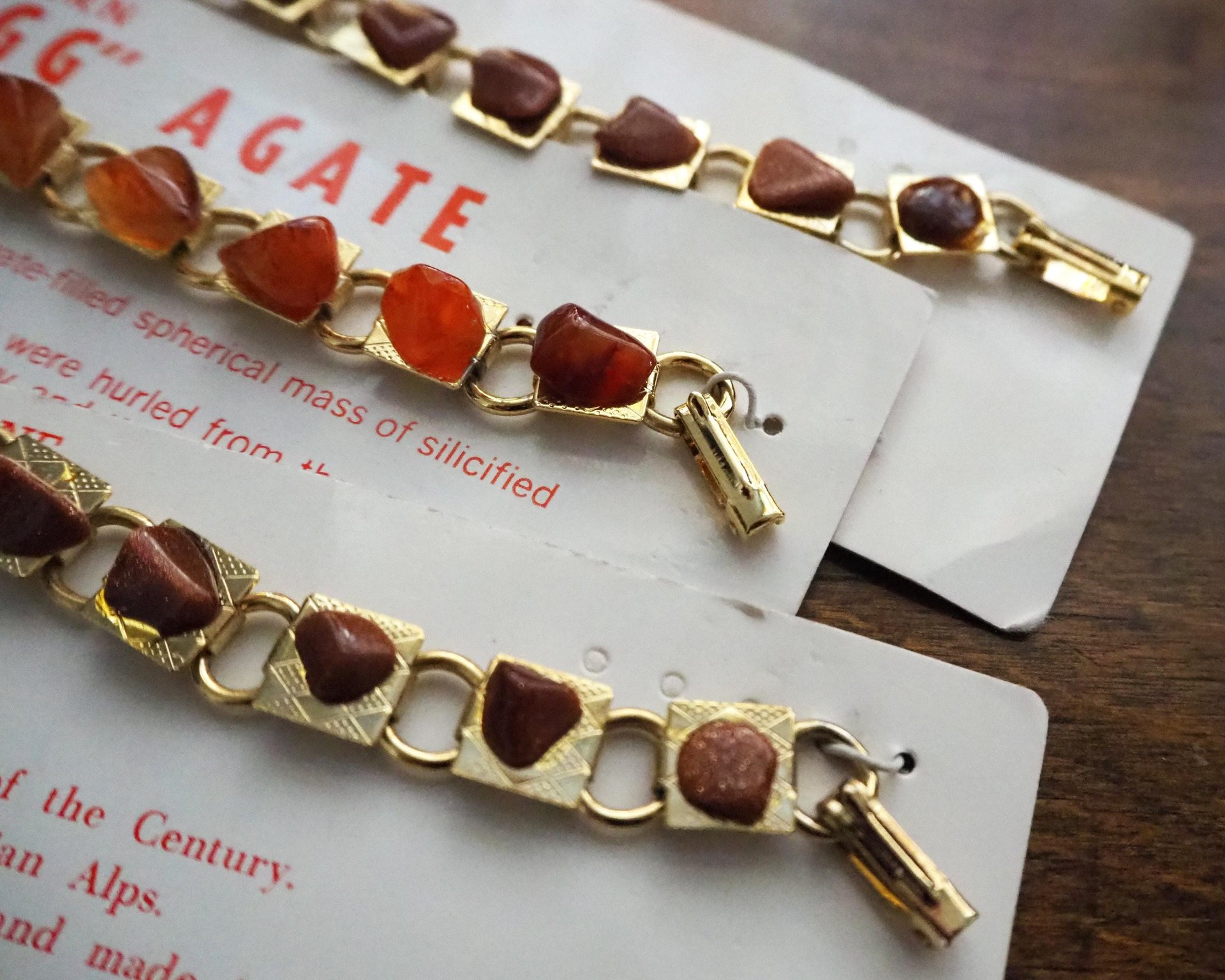 Set of three vintage bracelets | Agate and goldstone bracelets | Thunderegg agate bracelet | Genuine Goldstone bracelets | Handmade in USA