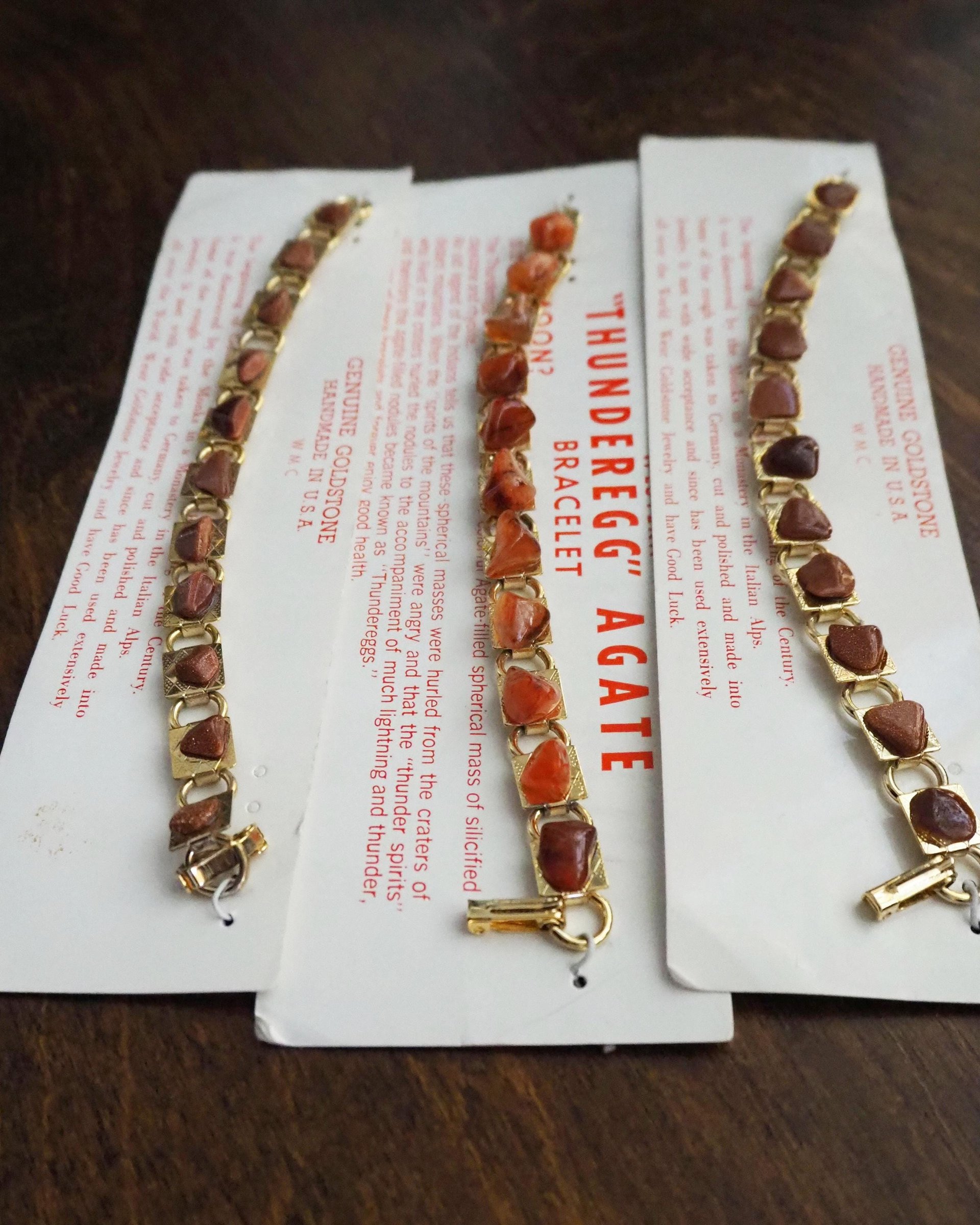 Set of three vintage bracelets | Agate and goldstone bracelets | Thunderegg agate bracelet | Genuine Goldstone bracelets | Handmade in USA