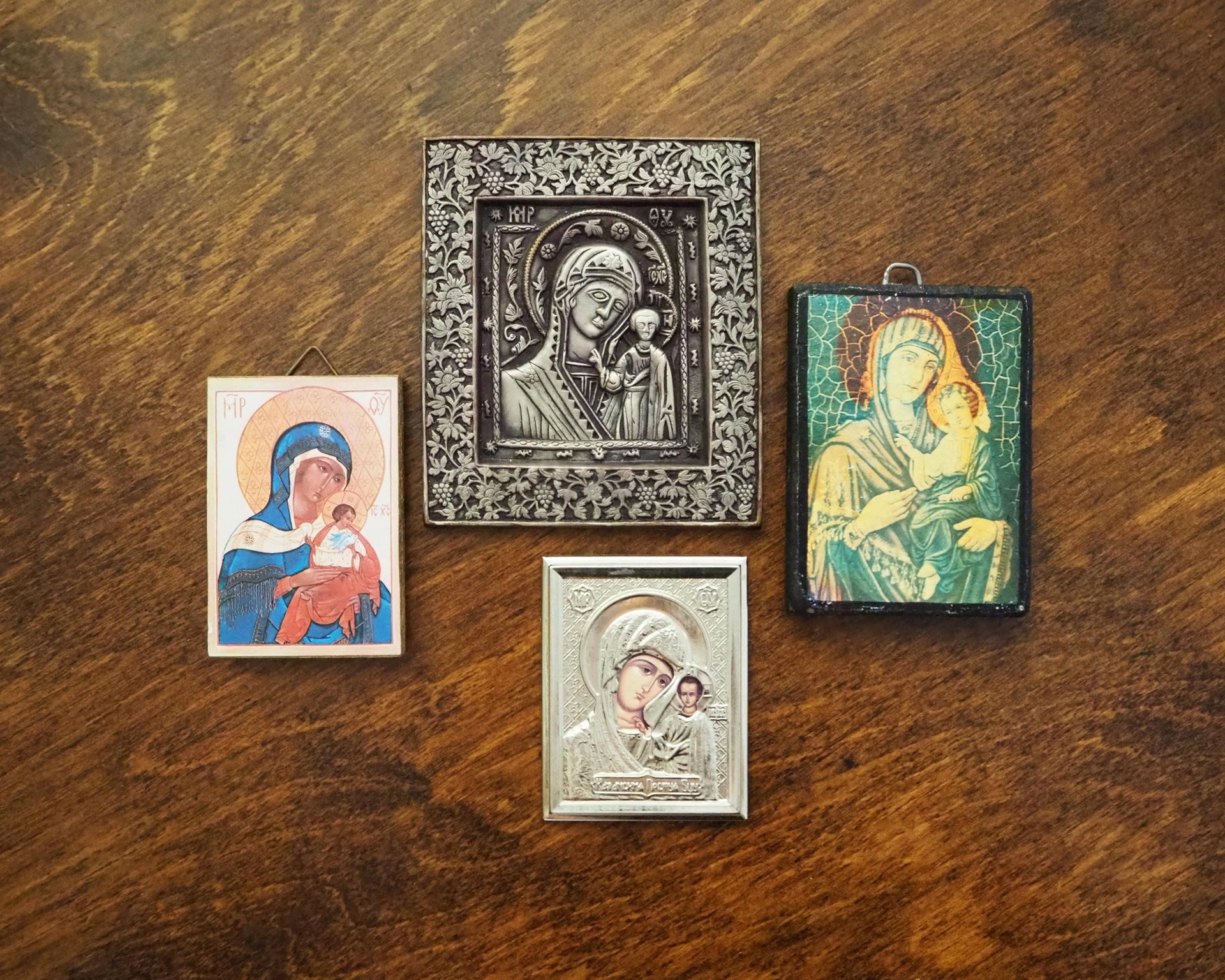 Vintage Orthodox icons | Set of four small vintage Orthodox icons | Wooden religious icons | Vintage wooden icons | Small vintage icons