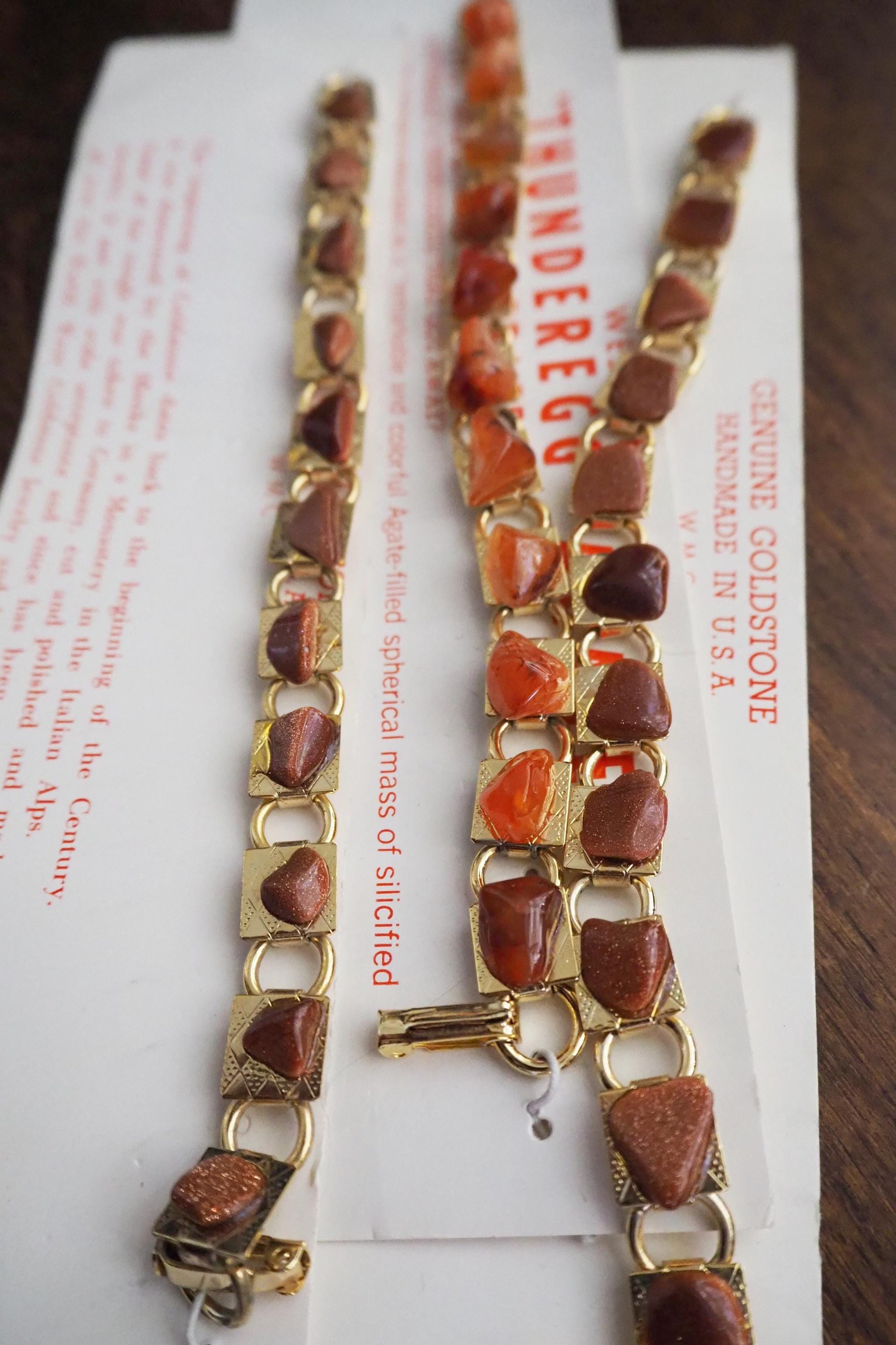 Set of three vintage bracelets | Agate and goldstone bracelets | Thunderegg agate bracelet | Genuine Goldstone bracelets | Handmade in USA