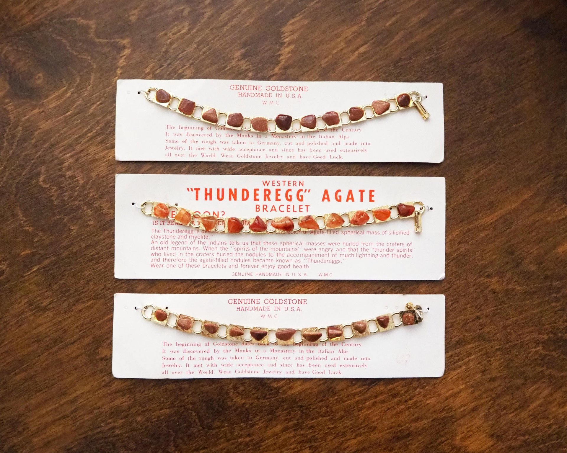 Set of three vintage bracelets | Agate and goldstone bracelets | Thunderegg agate bracelet | Genuine Goldstone bracelets | Handmade in USA
