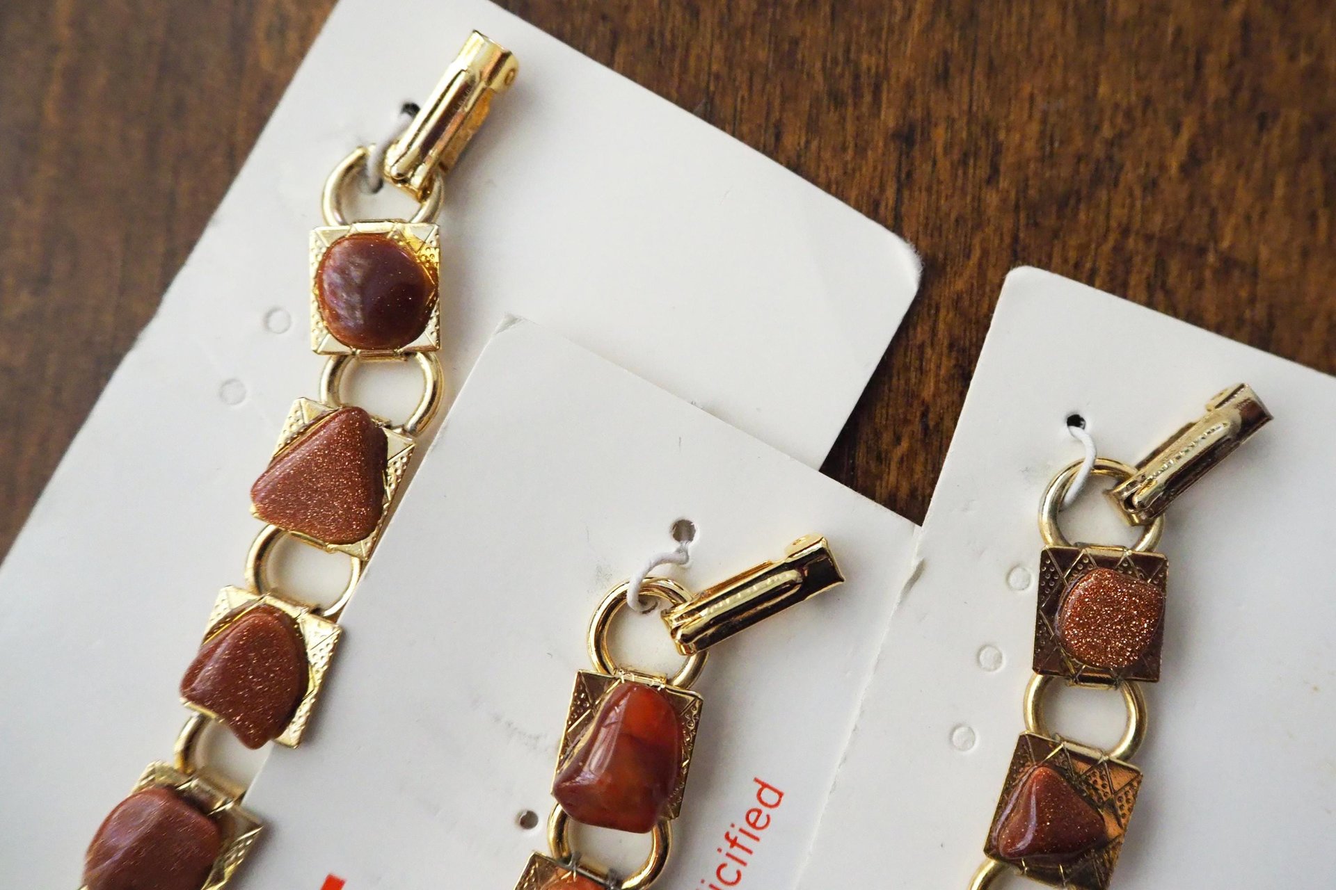 Set of three vintage bracelets | Agate and goldstone bracelets | Thunderegg agate bracelet | Genuine Goldstone bracelets | Handmade in USA